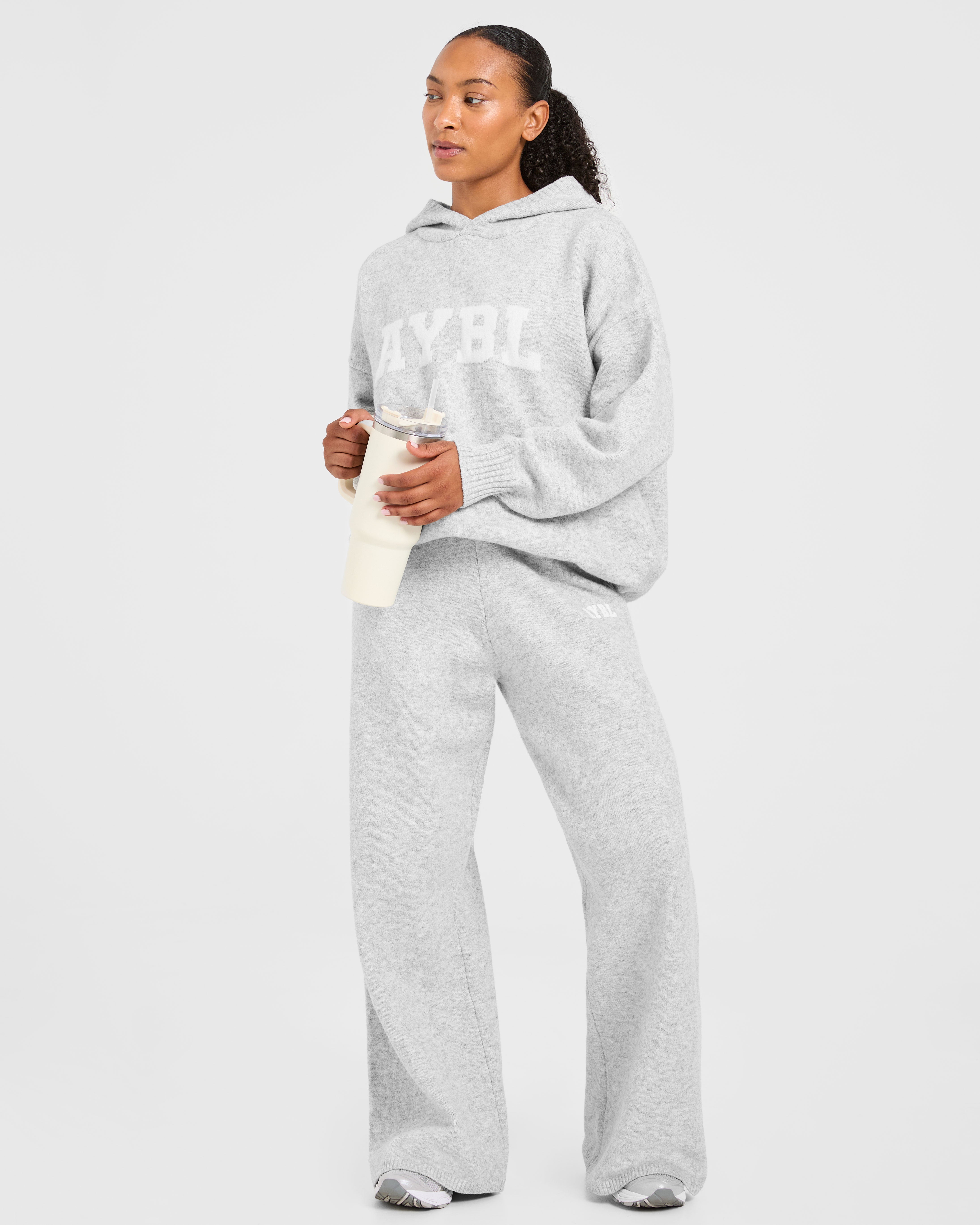 Varsity Oversized Knitted Joggers - Gris Marl