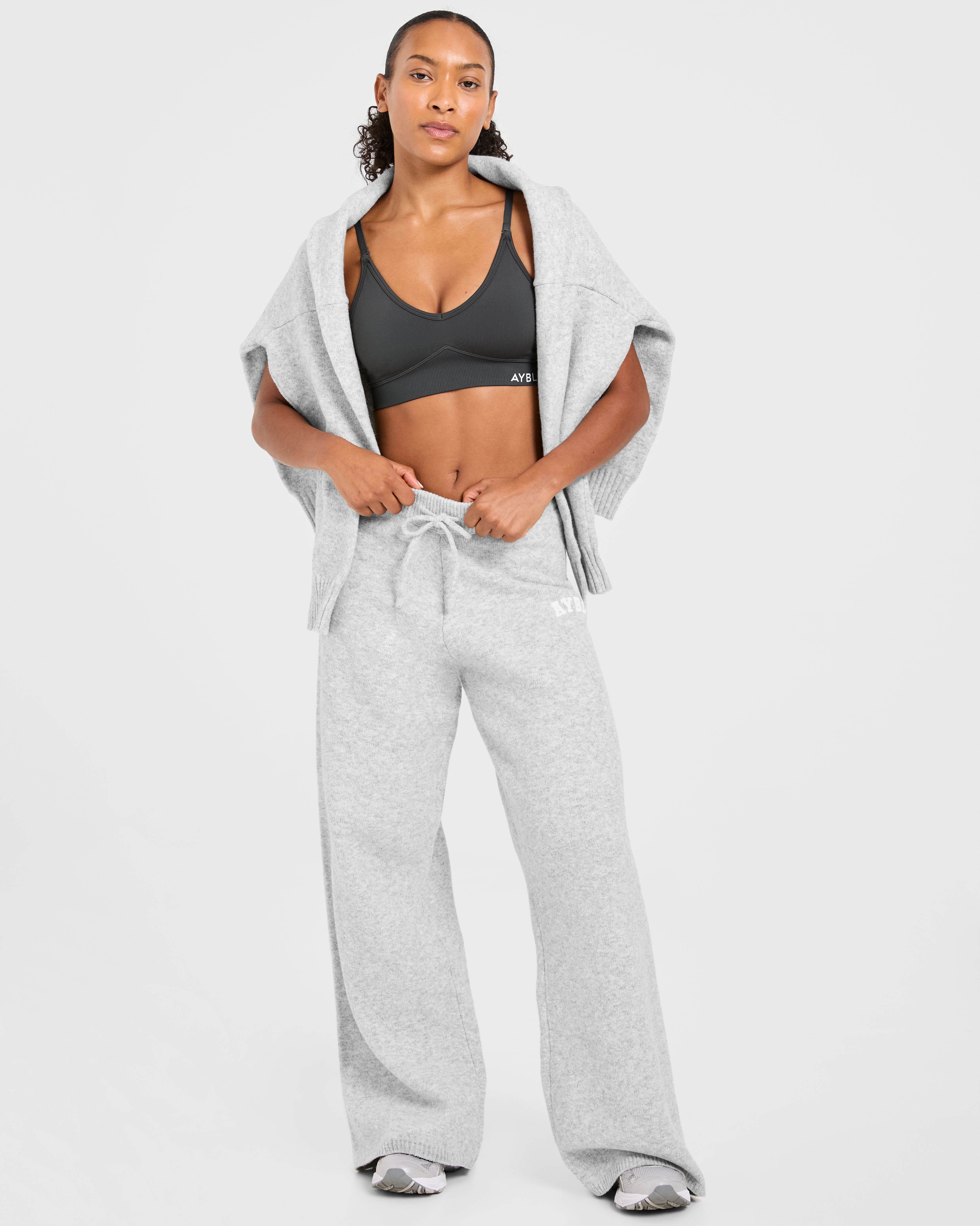 Varsity Oversized Knitted Joggers - Gris Marl