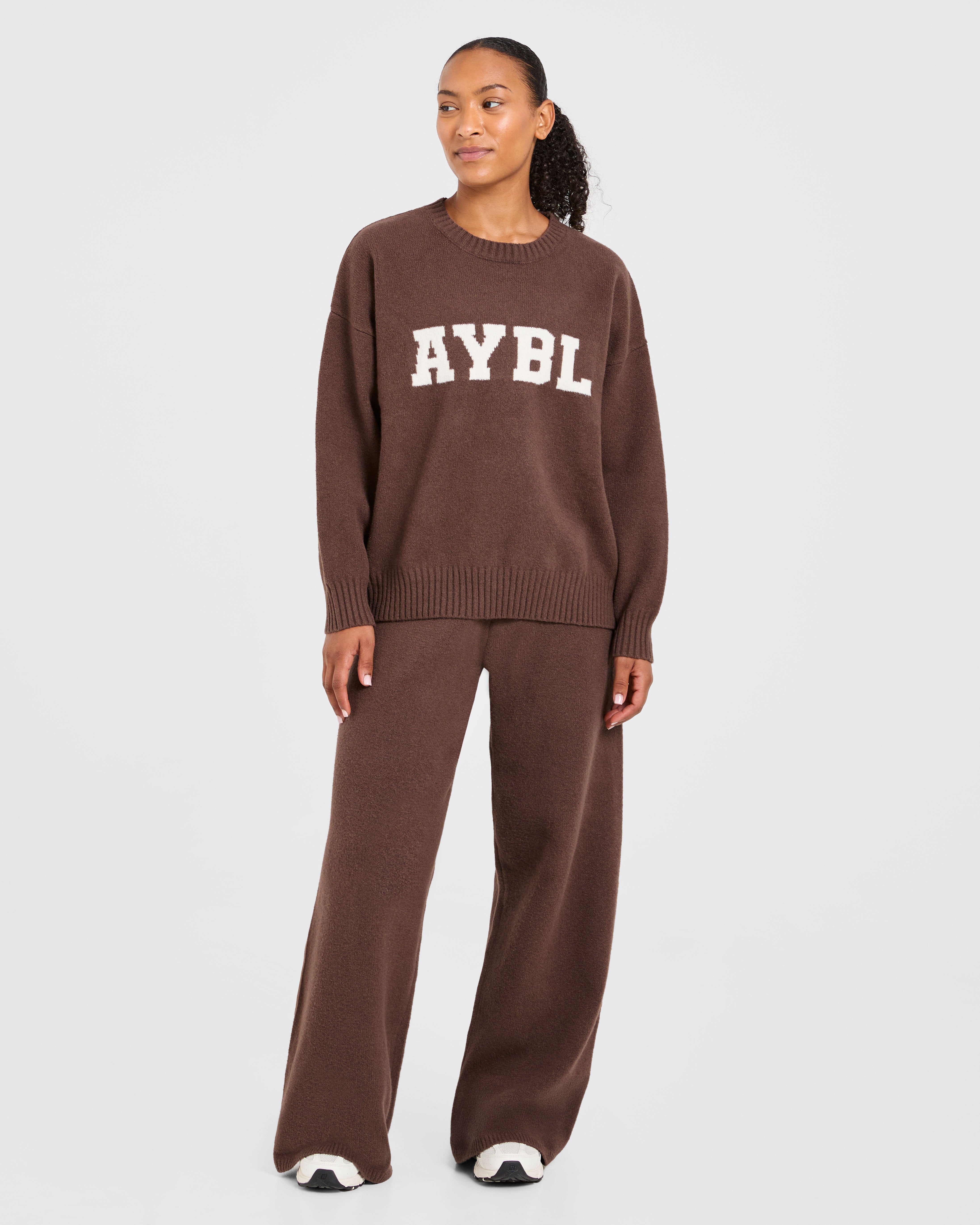 Varsity Oversized Knitted Joggers - Marron
