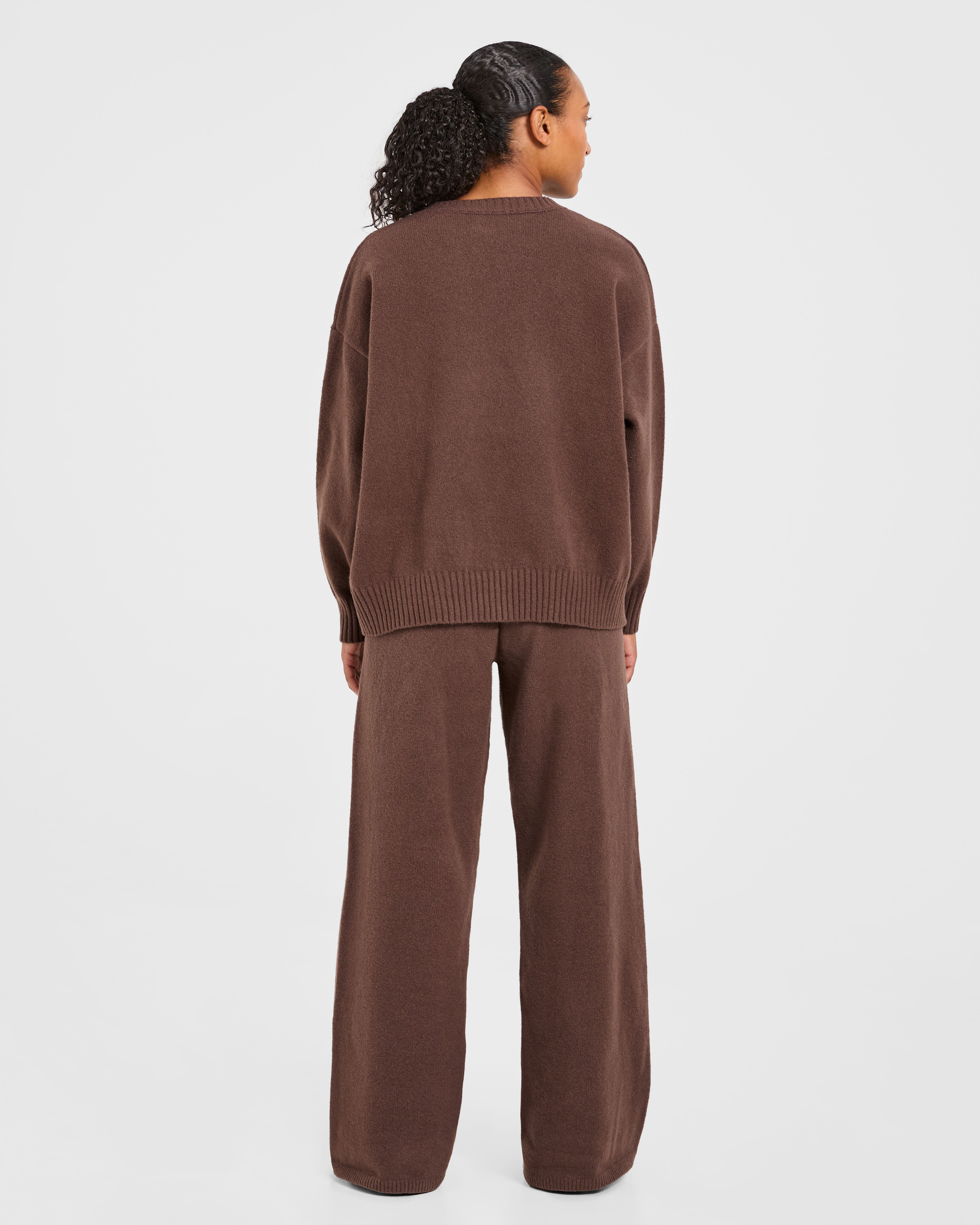 Varsity Oversized Knitted Joggers - Marron