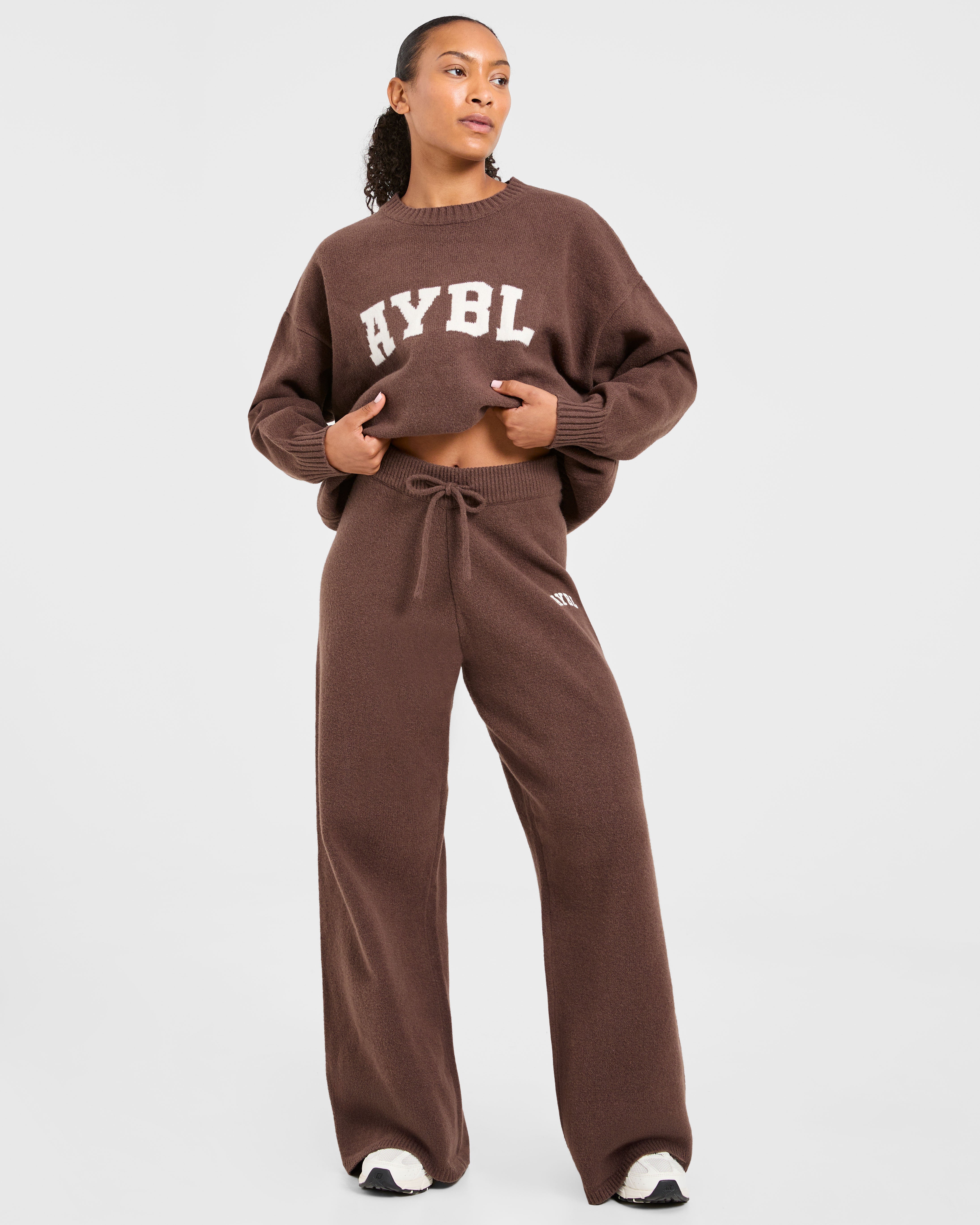 Varsity Oversized Knitted Joggers - Marron