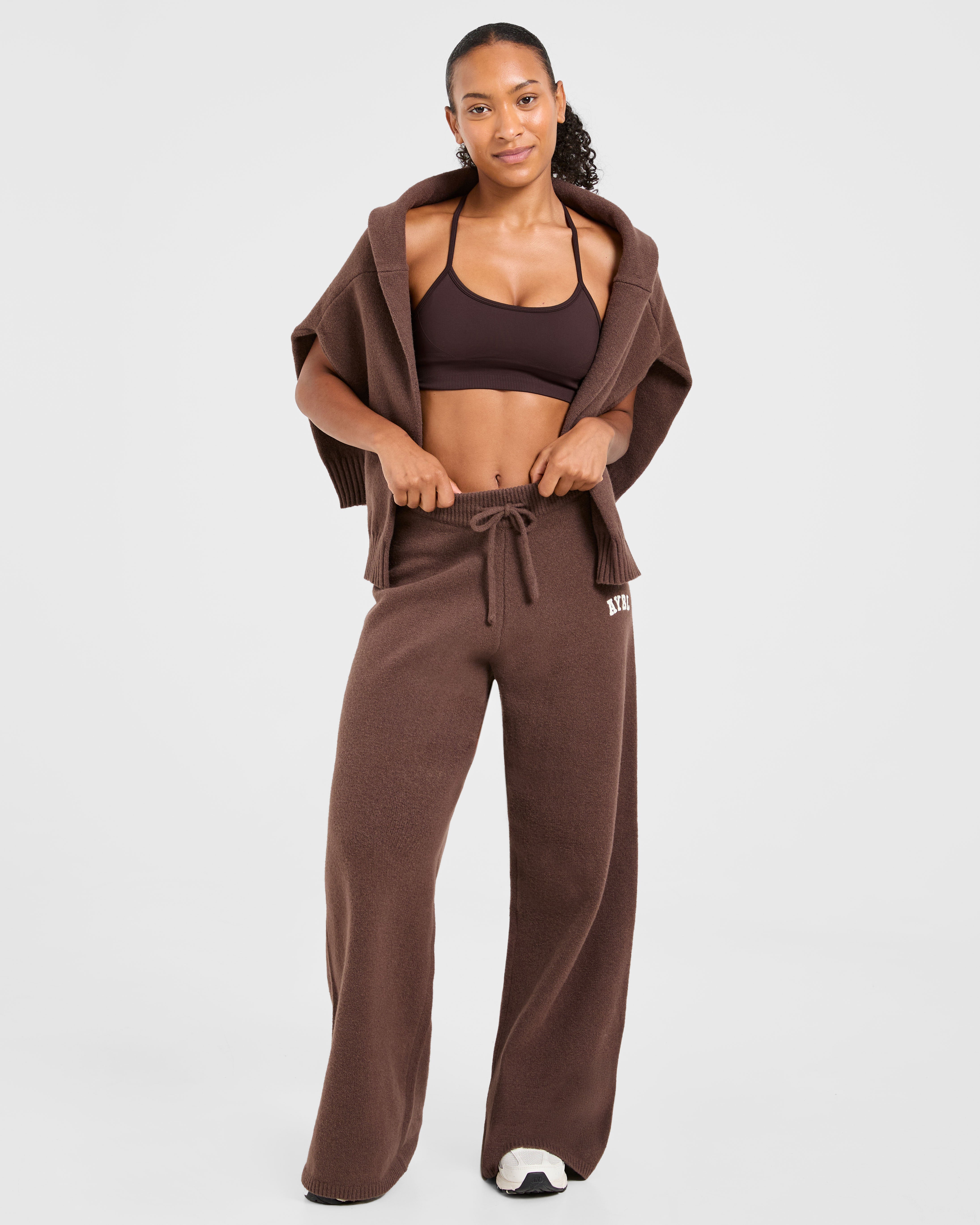 Varsity Oversized Knitted Joggers - Marron
