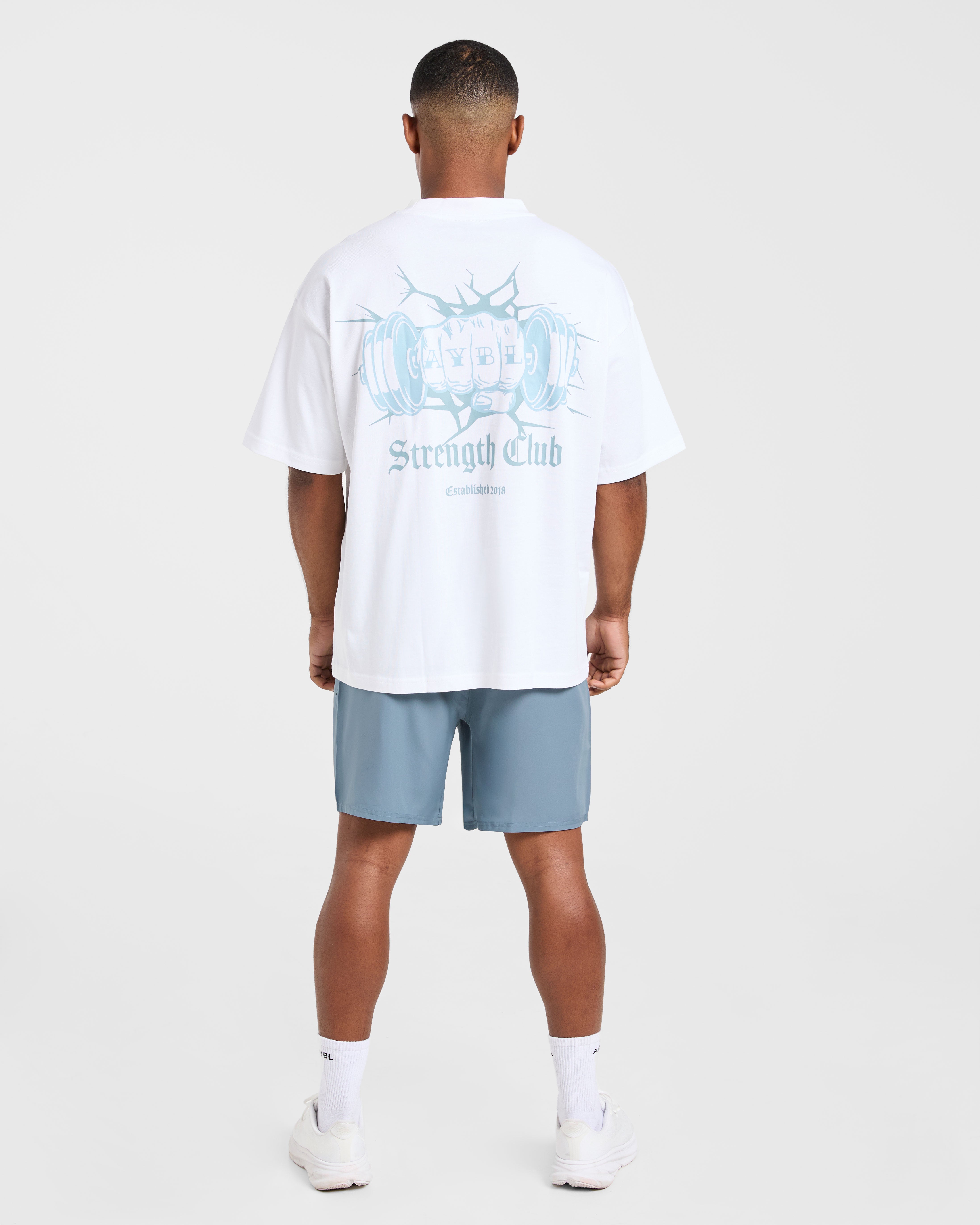 AYBL Strength Club Oversized T Shirt - Blanc/Bleu