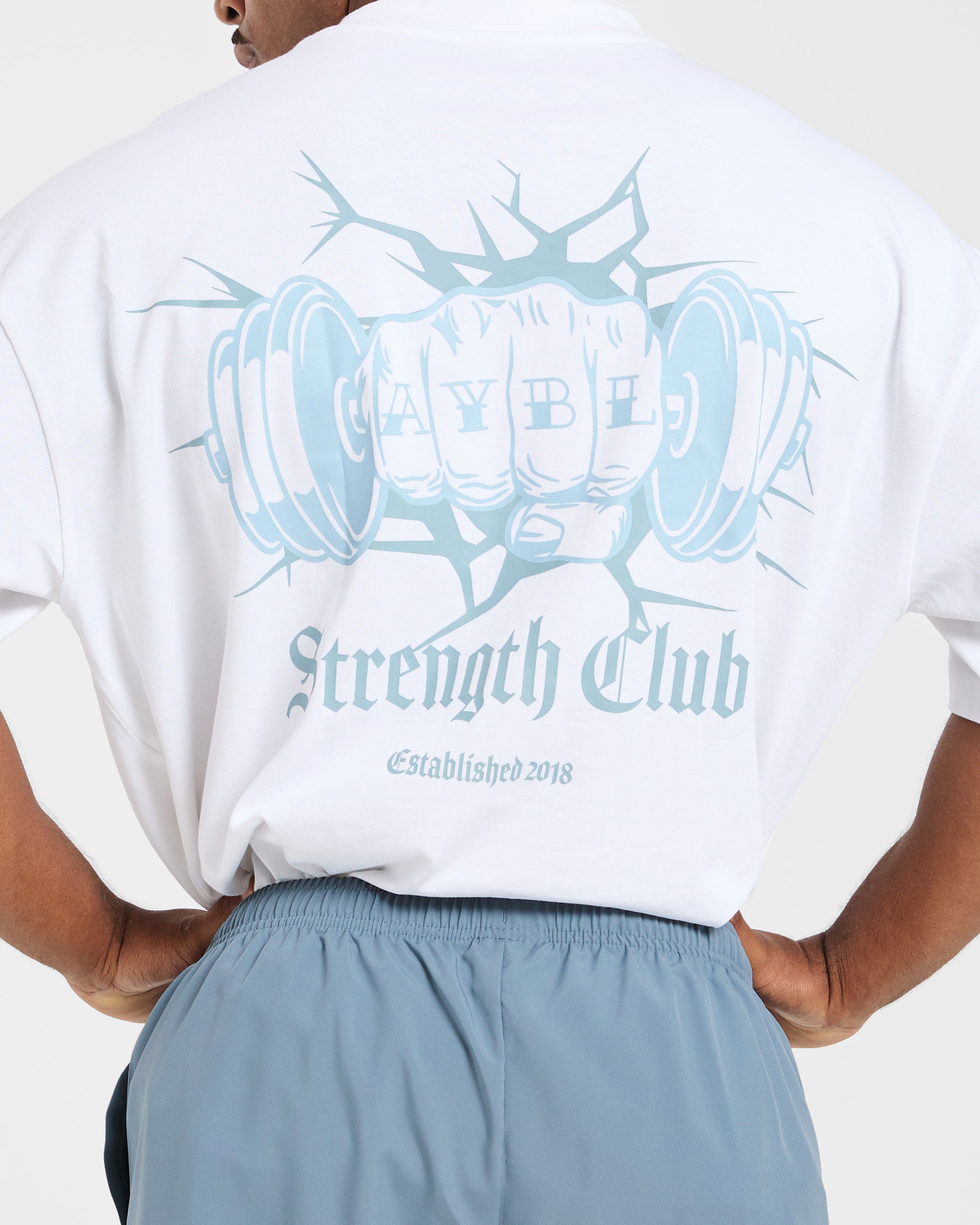 AYBL Strength Club Oversized T Shirt - Blanc/Bleu
