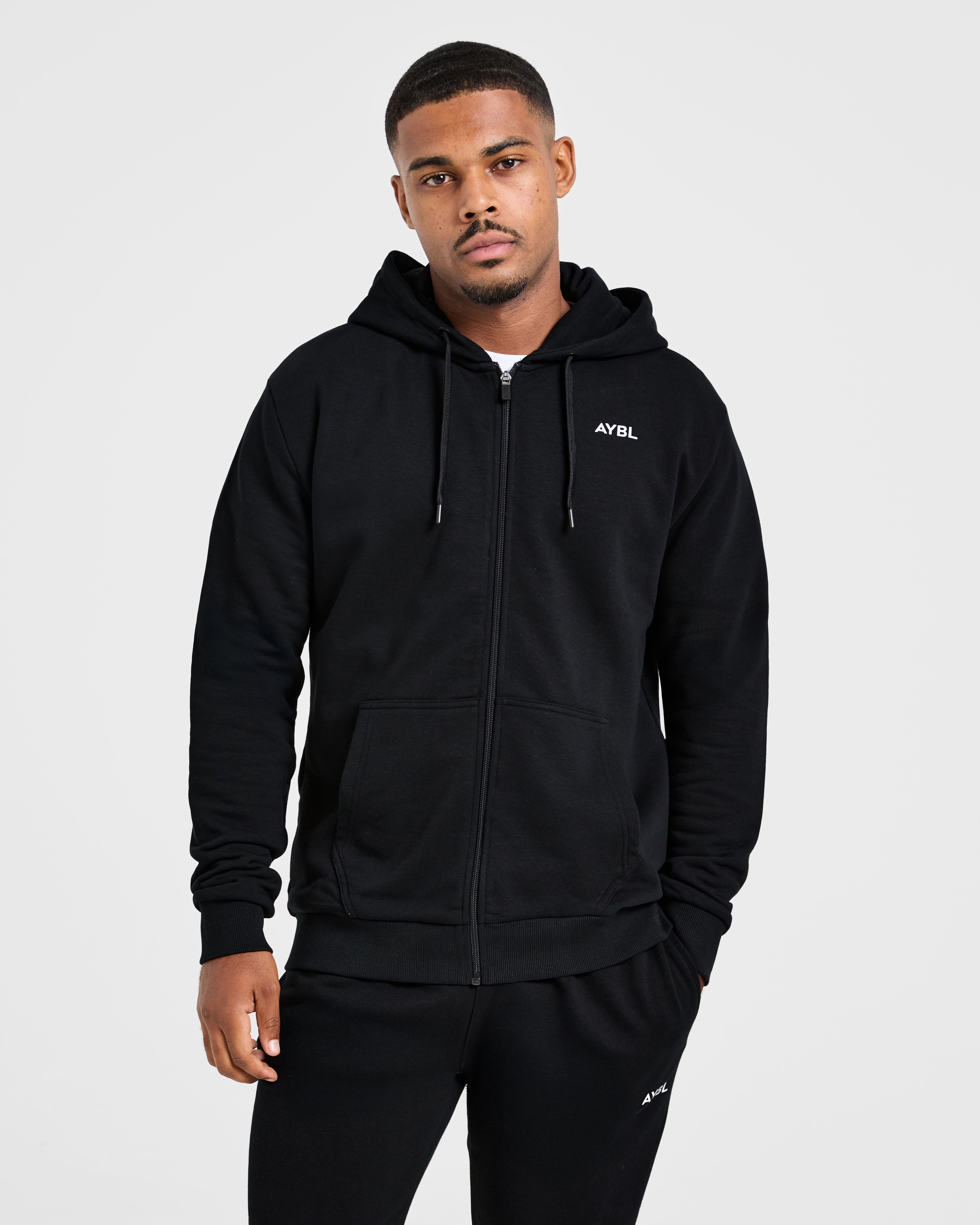 Essential Lightweight Zip Up Hoodie - Noir
