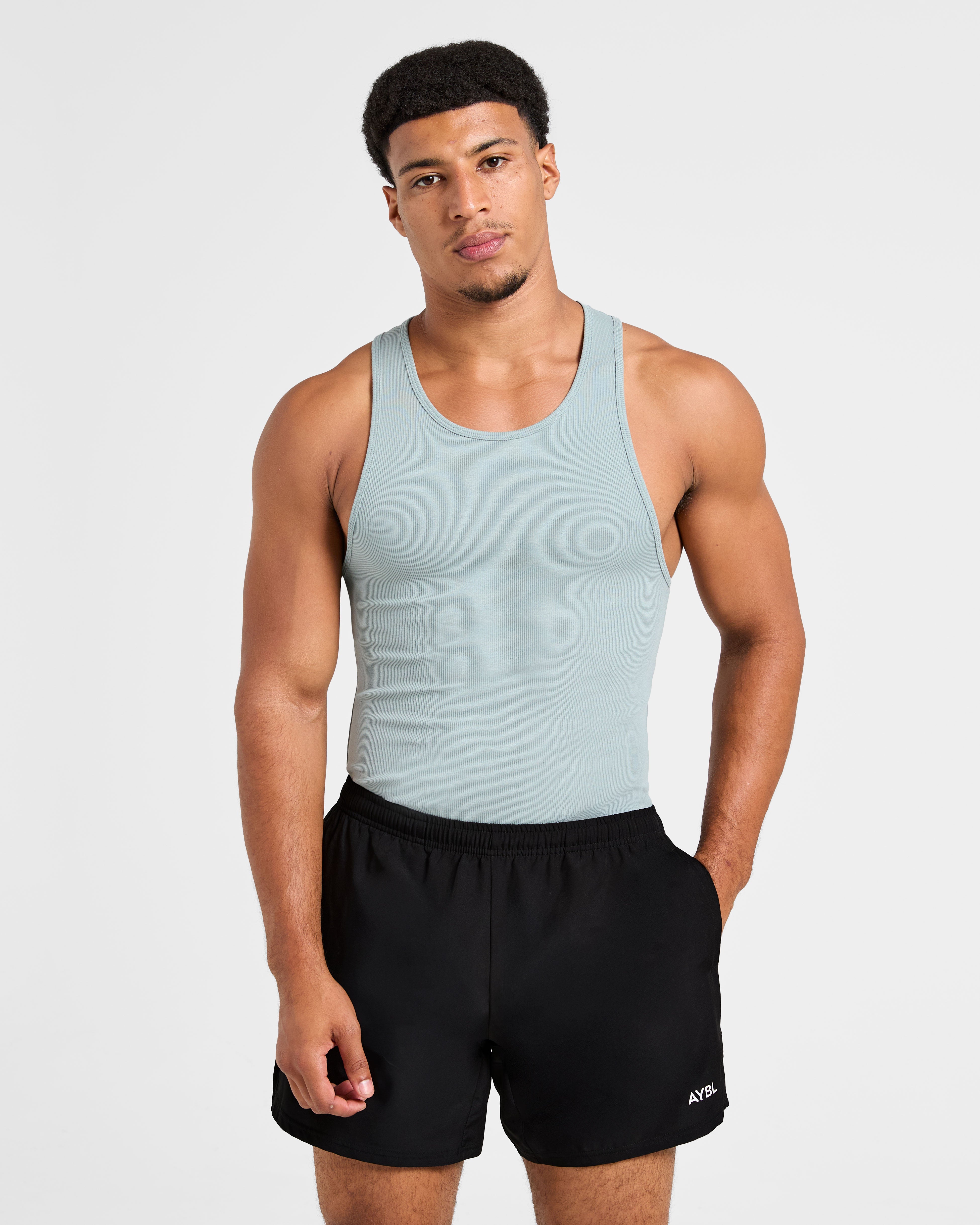 Muscle Ribbed Tank - Stone Bleu