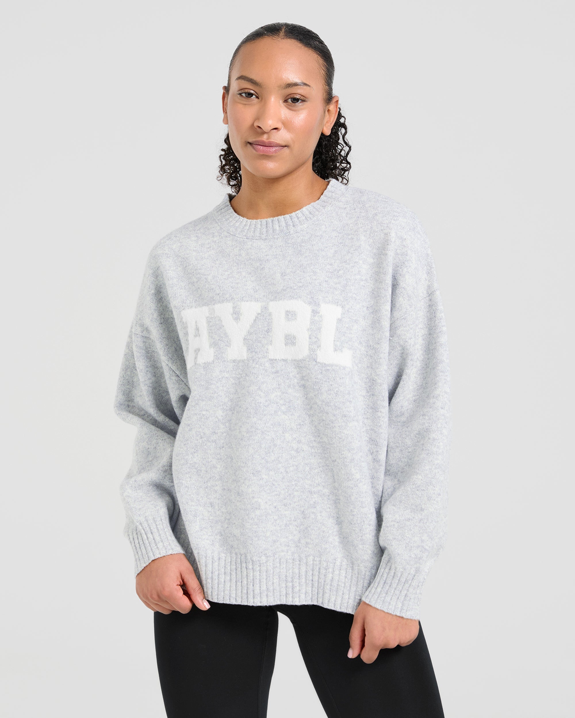 Varsity Oversized Knitted Sweater - Gris Marl