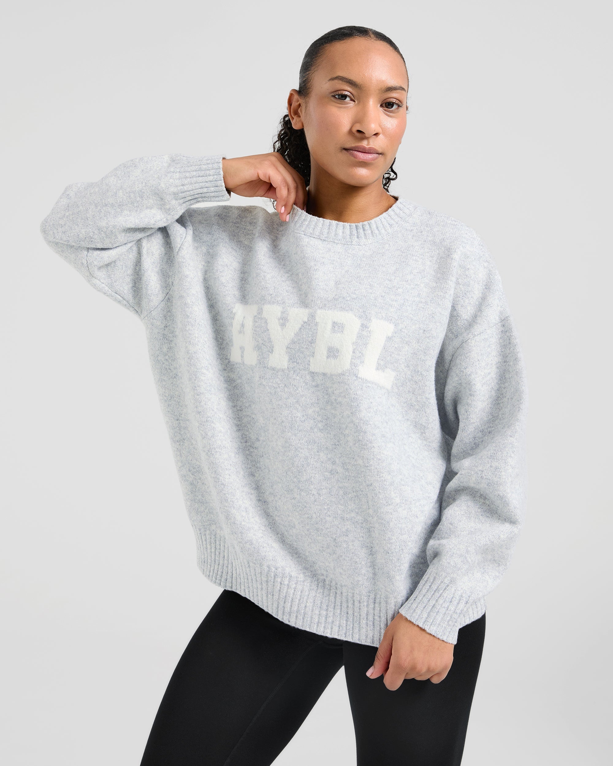 Varsity Oversized Knitted Sweater - Gris Marl