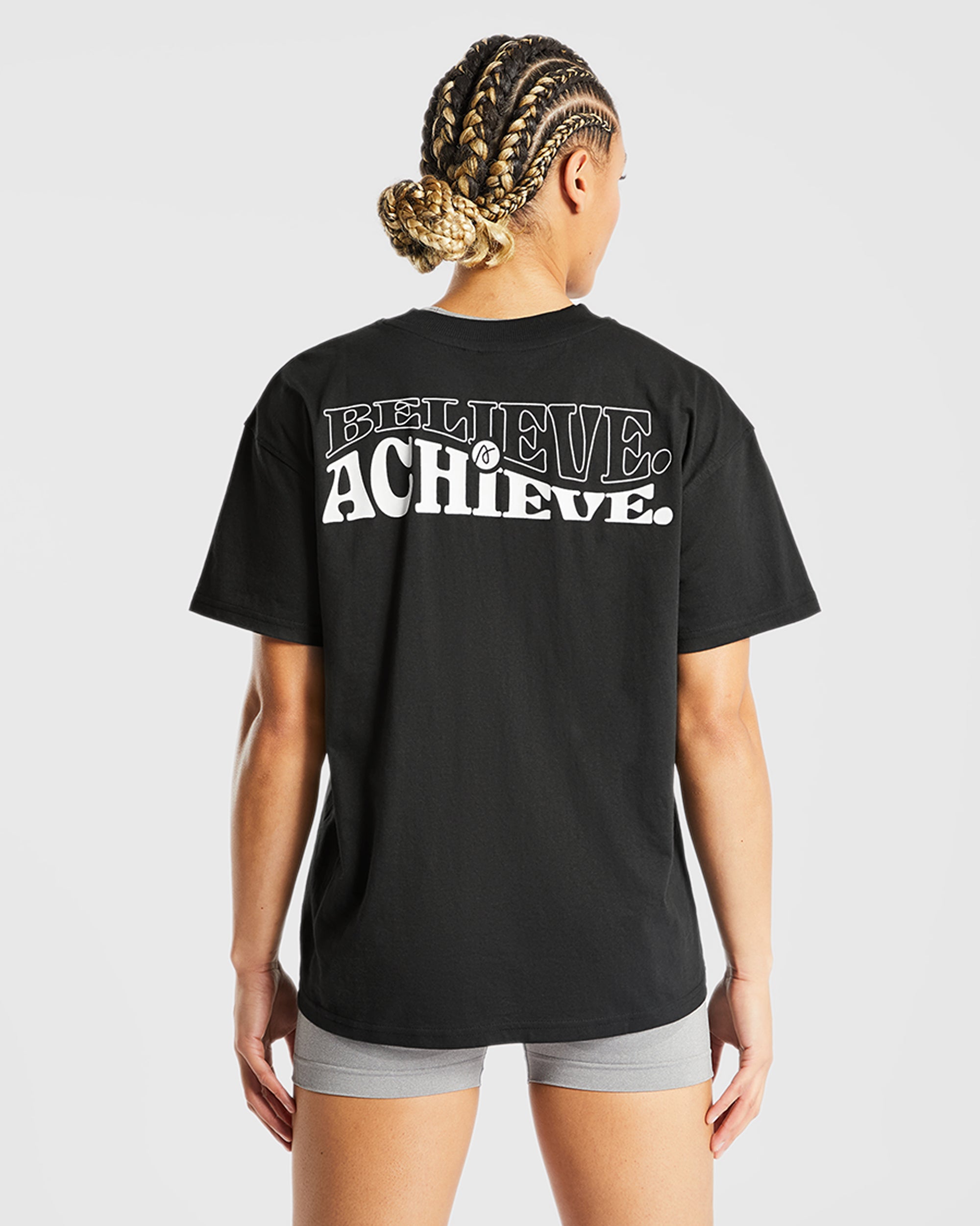 Believe Achieve Oversized T Shirt - Noir