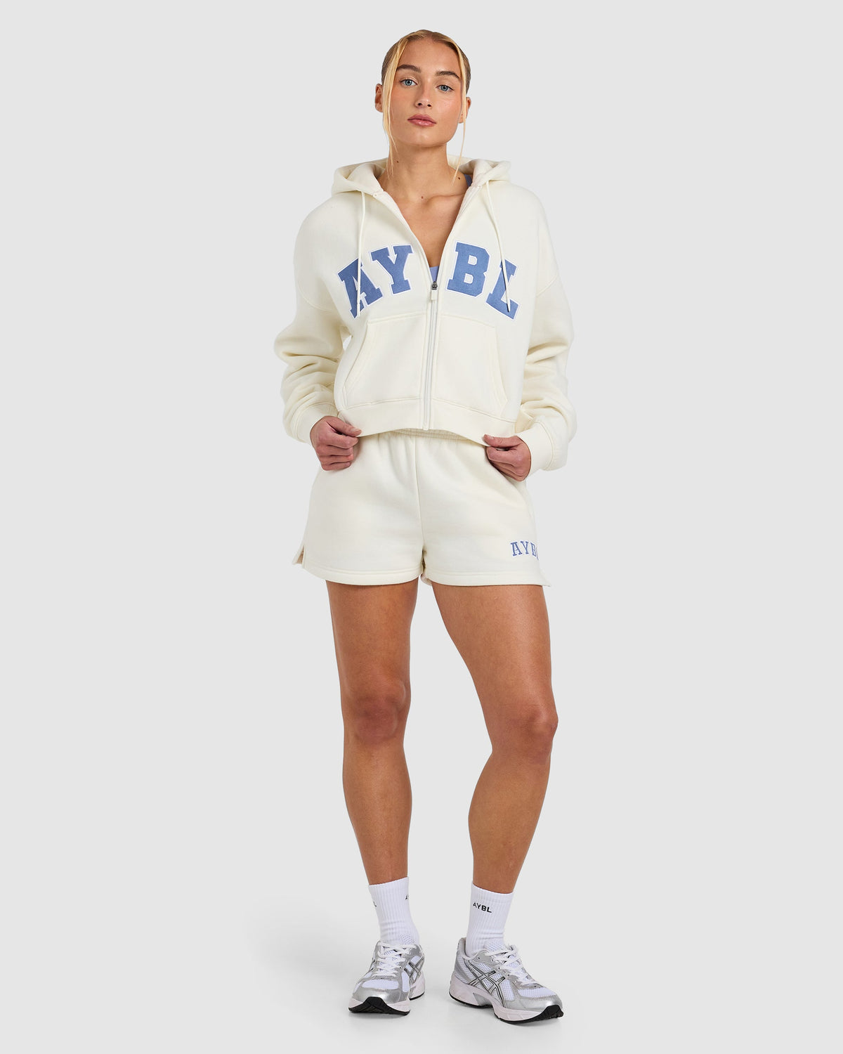 Varsity 2.0 Boxy Zip Up Hoodie - Off Blanc
