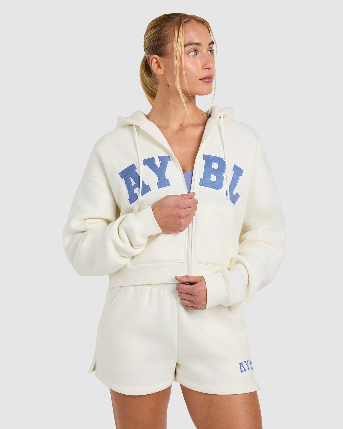Varsity 2.0 Boxy Zip Up Hoodie - Off Blanc