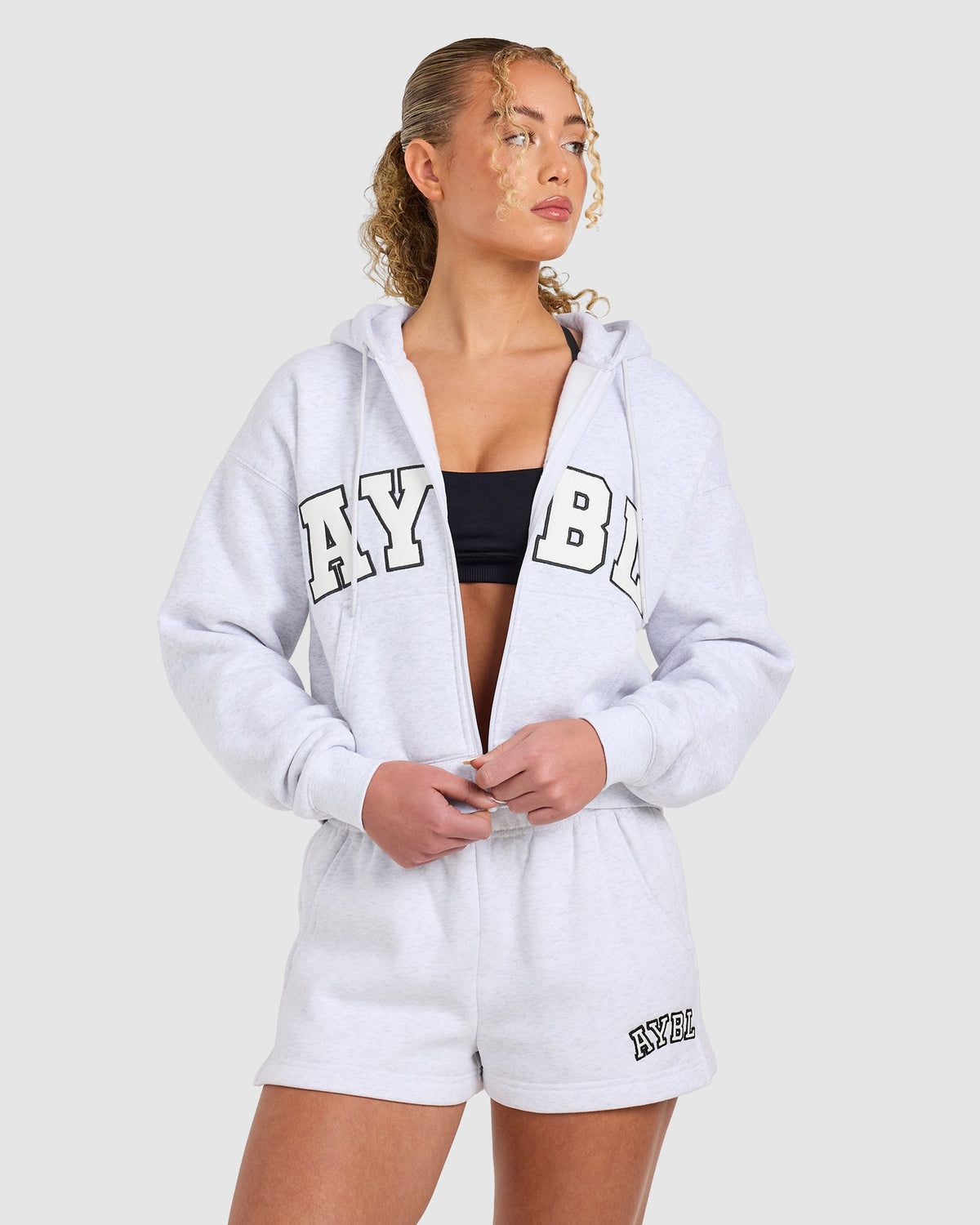 Varsity 2.0 Boxy Zip Up Hoodie - Heather Gris