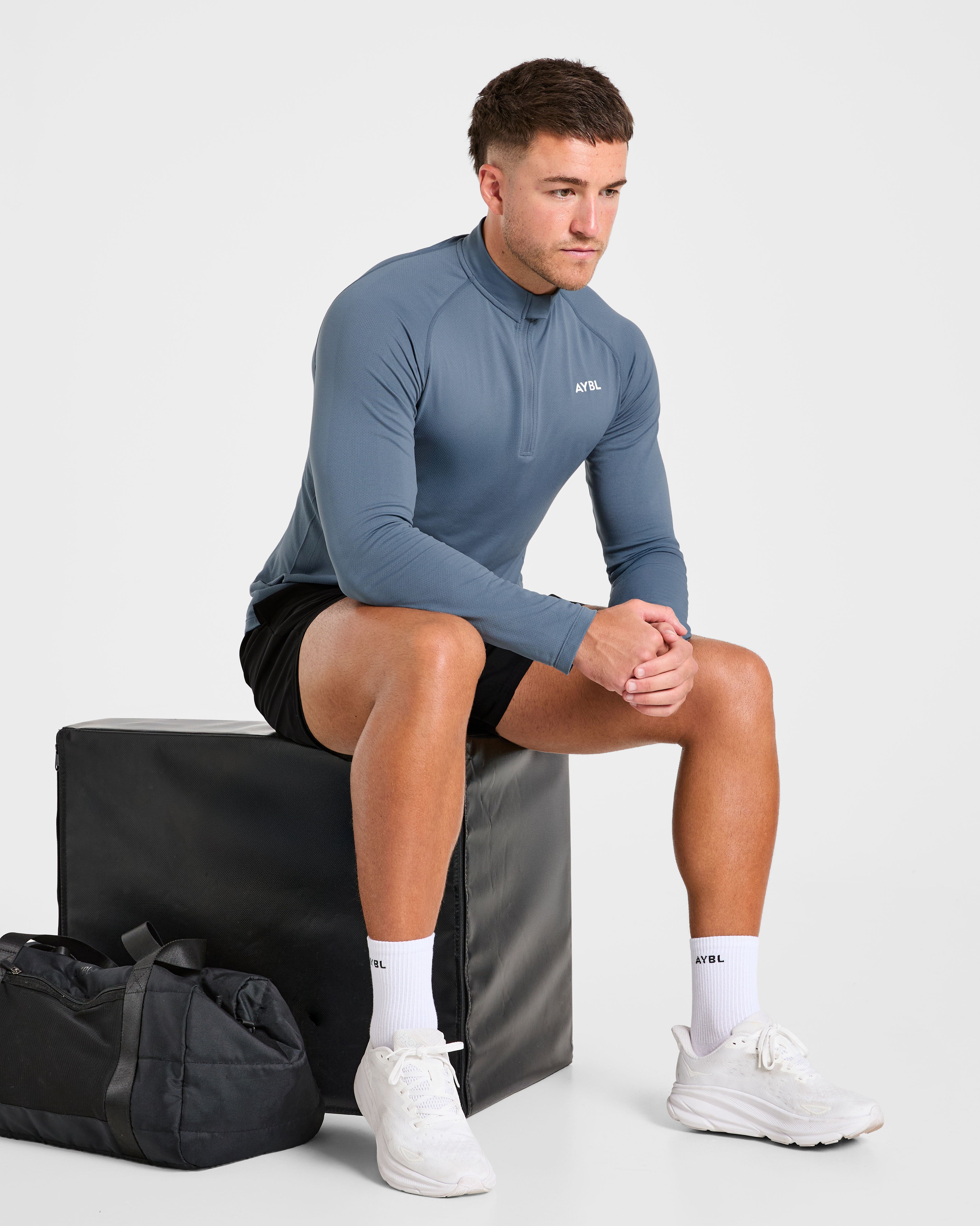 Essential Seamless 1/4 Zip Pullover  - Slate Bleu