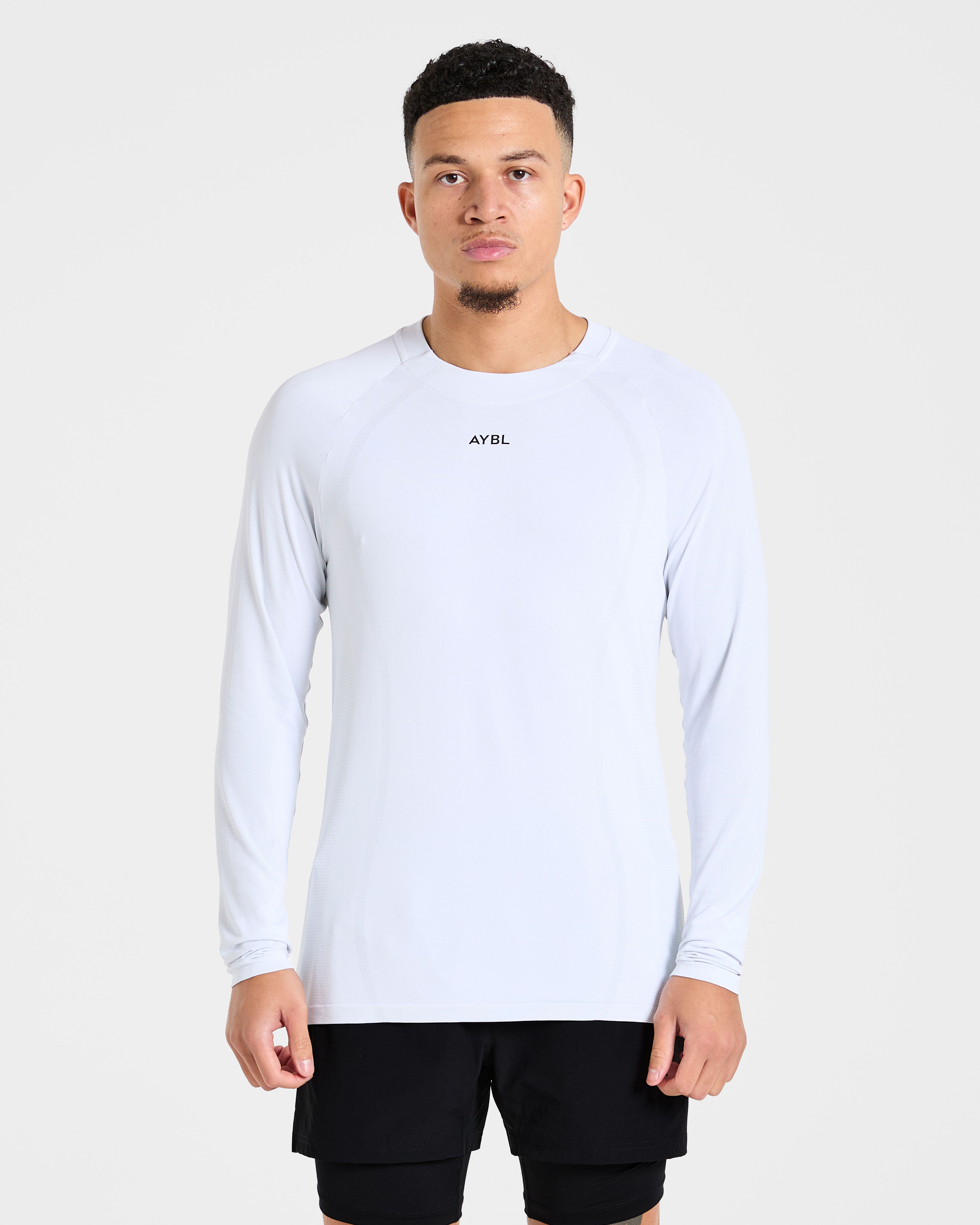 Attain Seamless Long Sleeve T Shirt - Storm Blanc