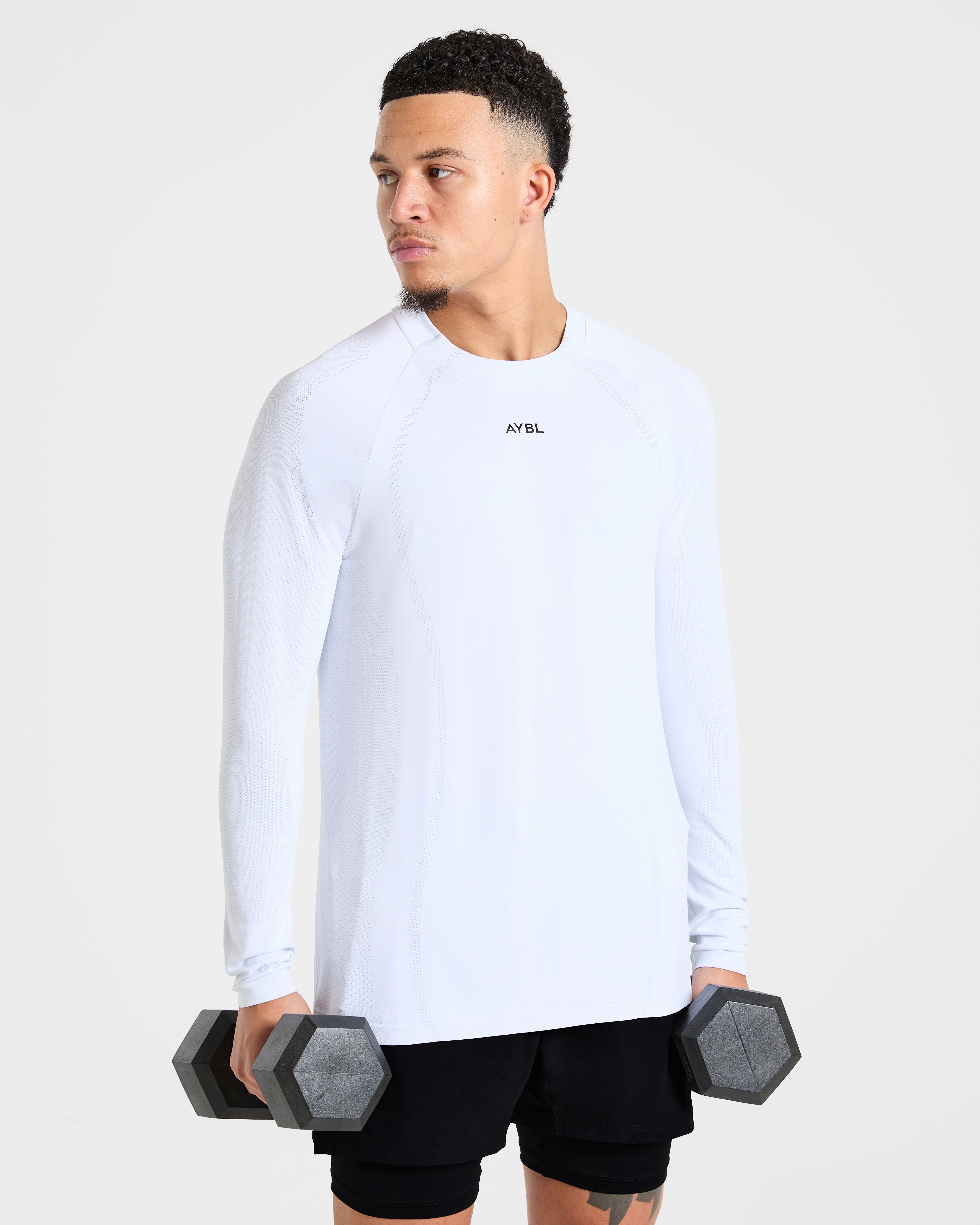 Attain Seamless Long Sleeve T Shirt - Storm Blanc