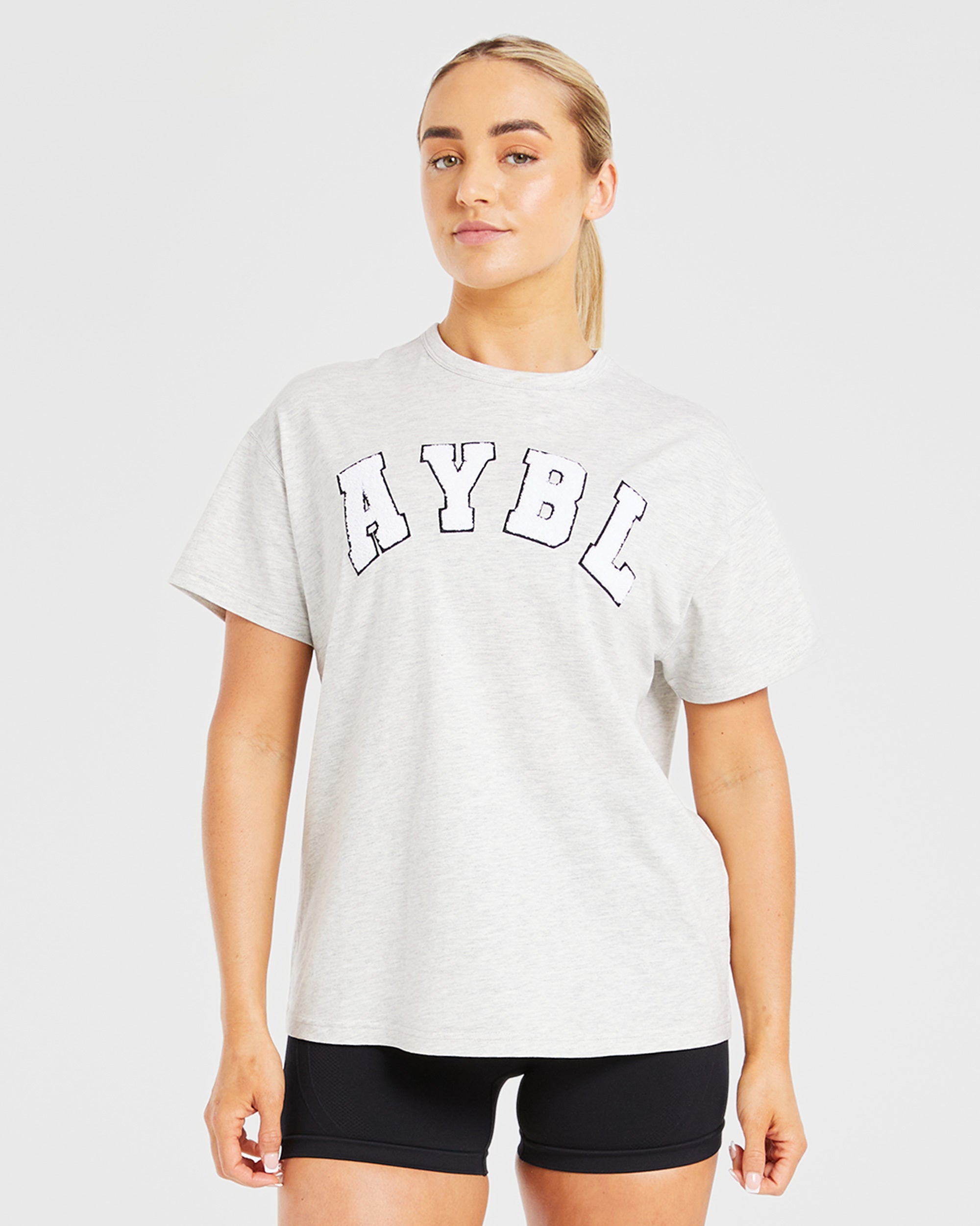 Varsity Fluffy Oversized T Shirt - Heather Gris