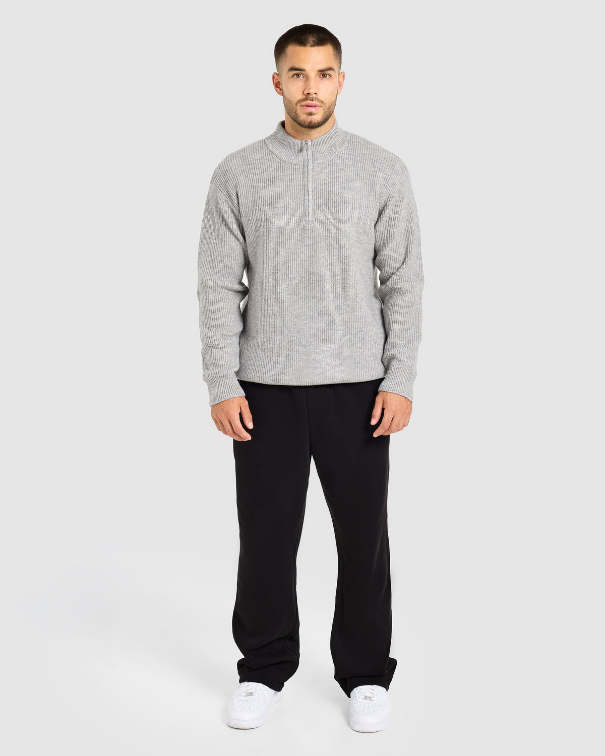 Signature Knitted 1/4 Zip Pullover - Gris Marl
