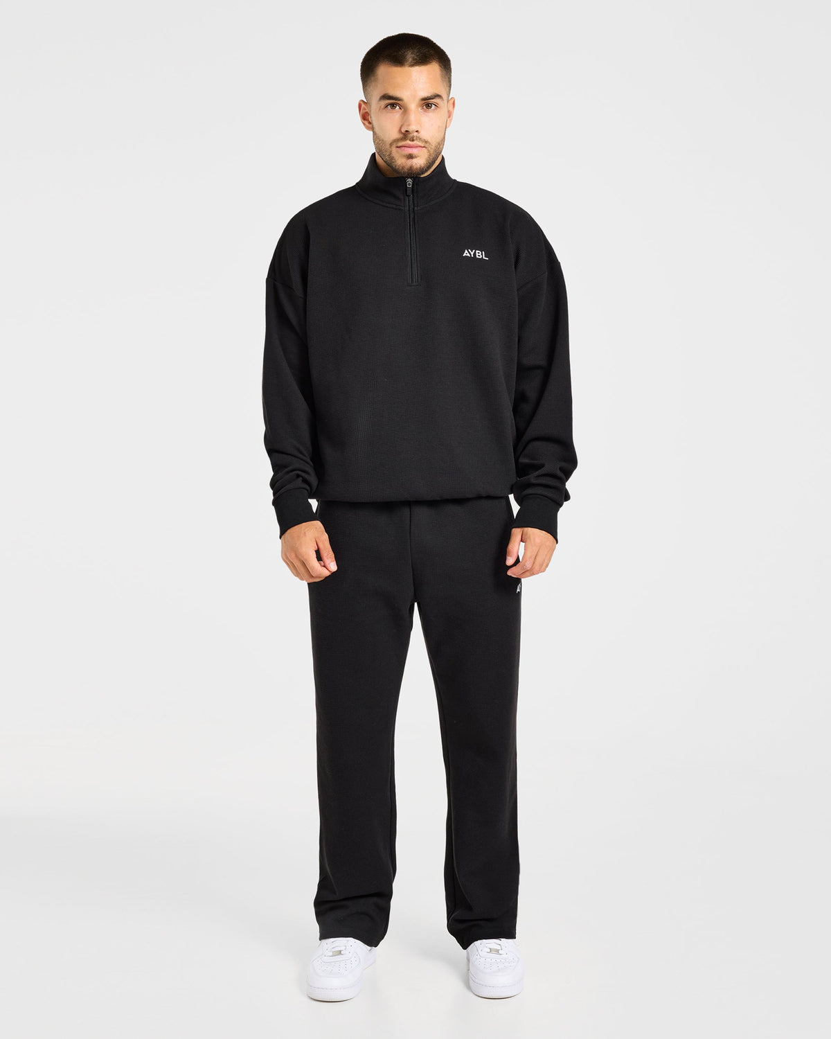 Waffle Oversized 1/4 Zip Pullover - Noir