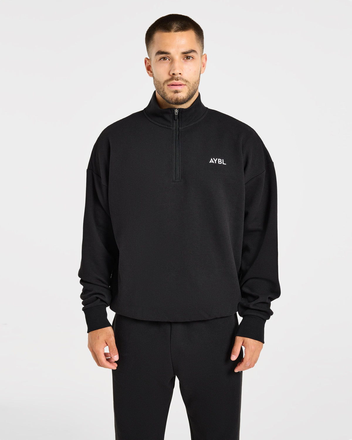 Waffle Oversized 1/4 Zip Pullover - Noir