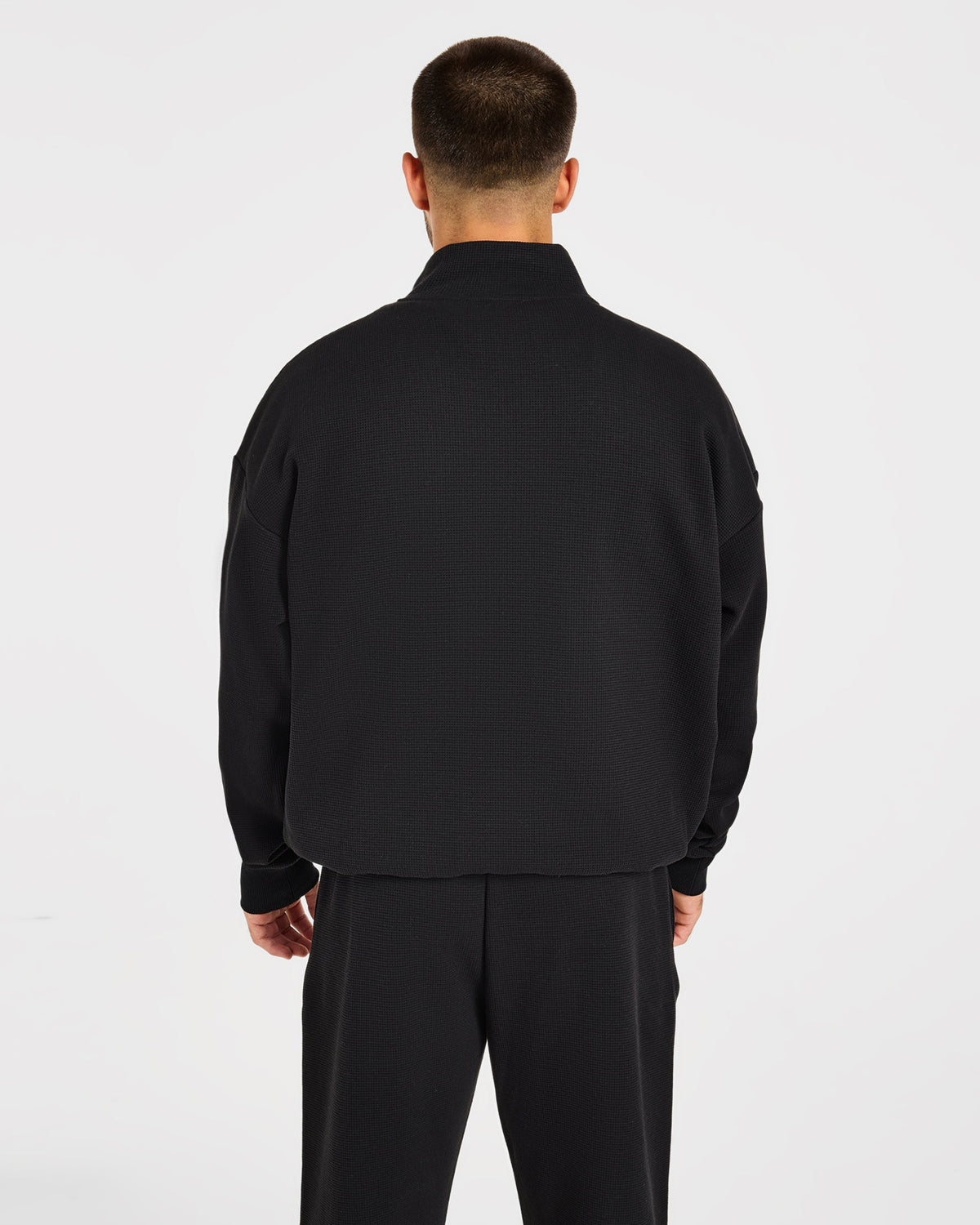 Waffle Oversized 1/4 Zip Pullover - Noir