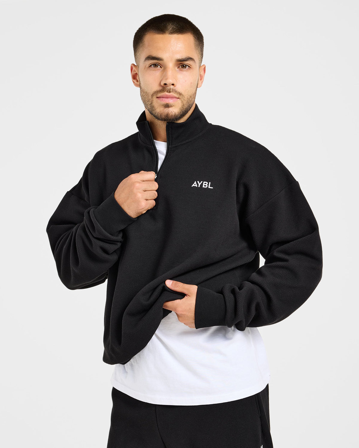 Waffle Oversized 1/4 Zip Pullover - Noir