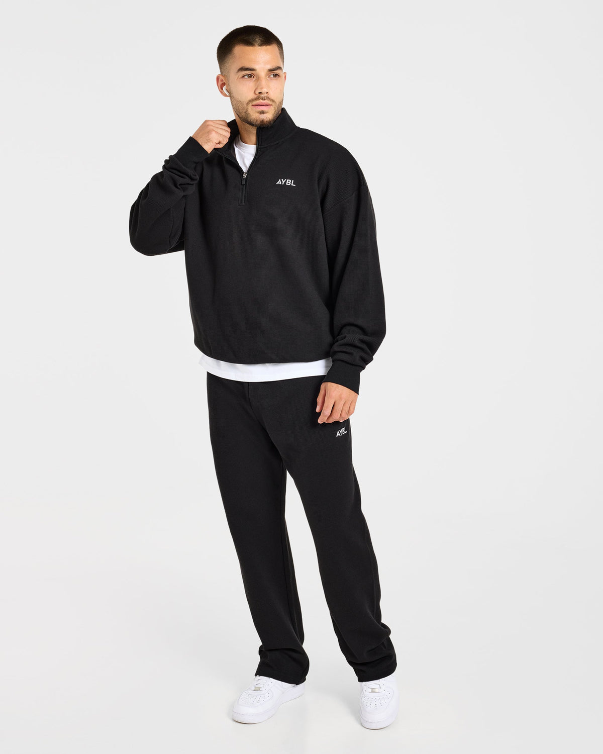 Waffle Oversized 1/4 Zip Pullover - Noir