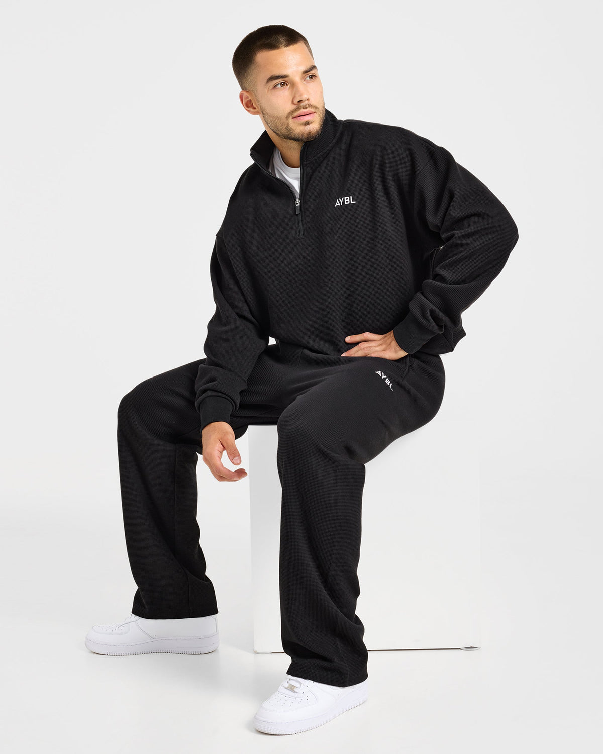 Waffle Oversized Straight Leg Joggers - Noir
