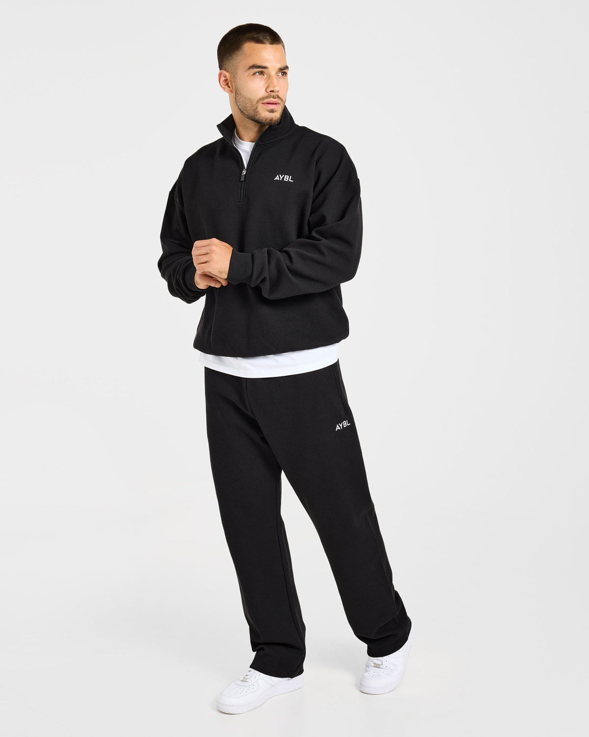 Waffle Oversized Straight Leg Joggers - Noir