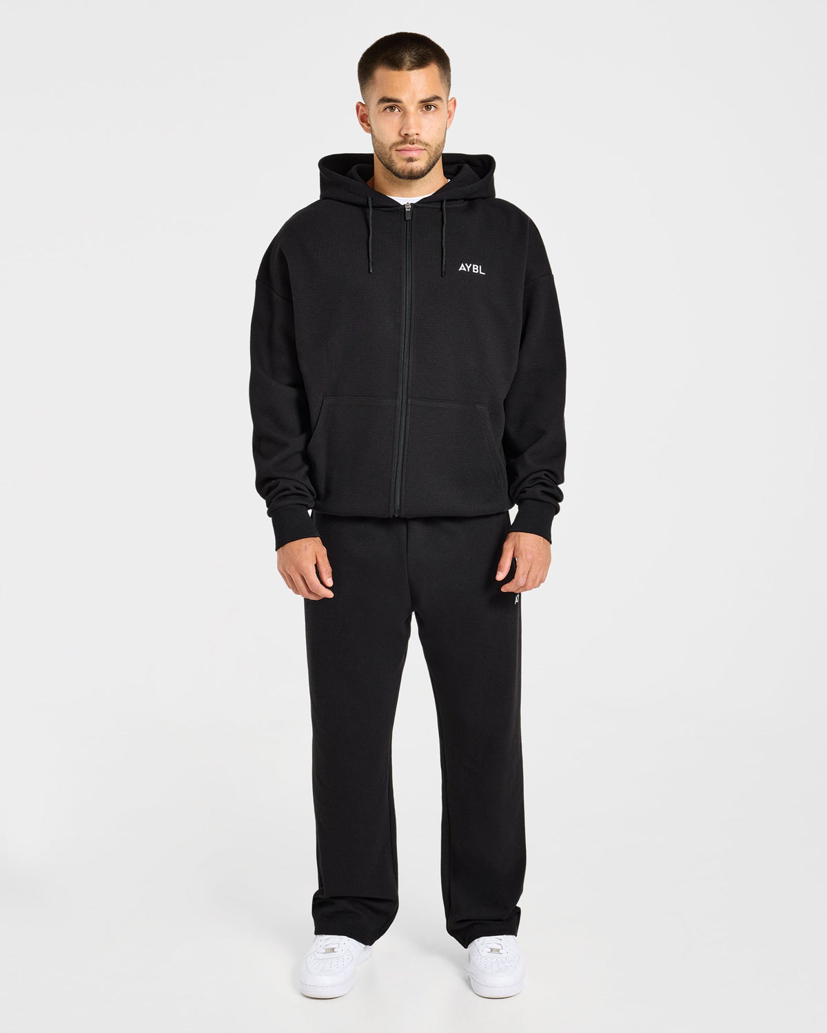 Waffle Oversized Full Zip Hoodie - Noir