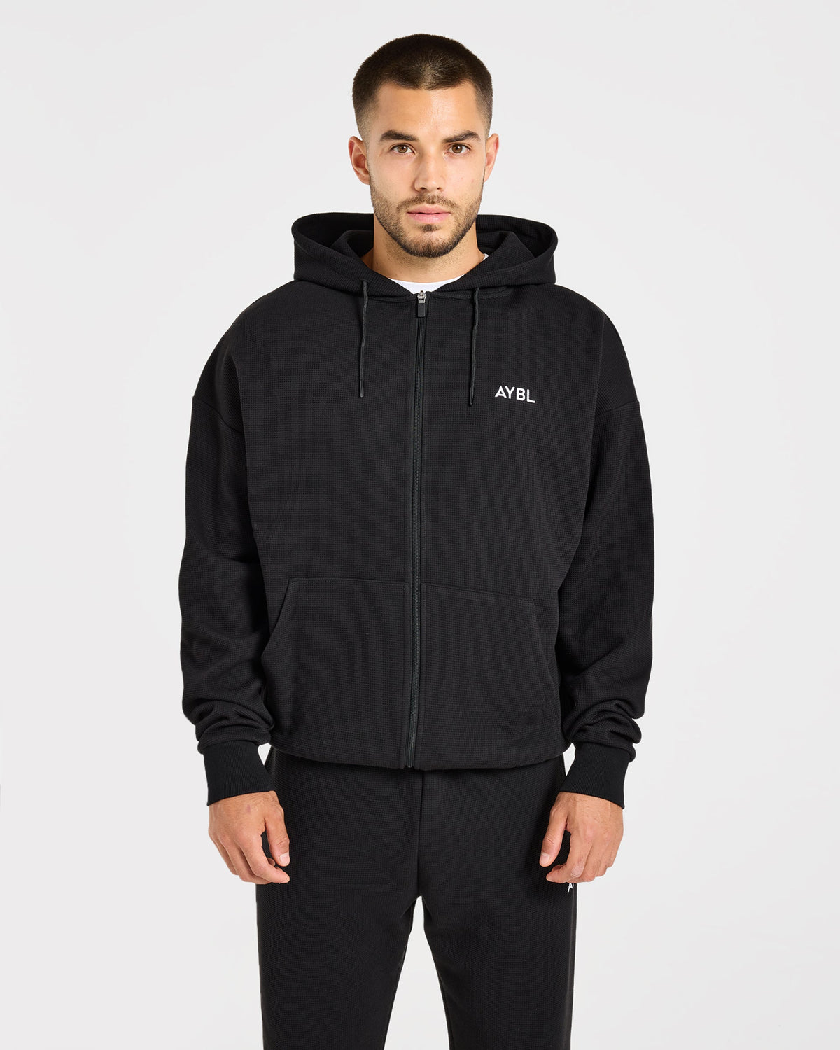 Waffle Oversized Full Zip Hoodie - Noir