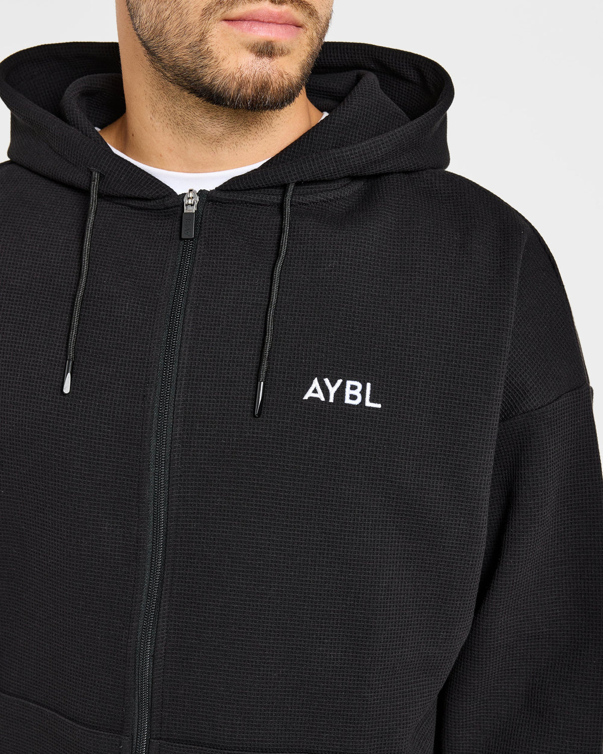 Waffle Oversized Full Zip Hoodie - Noir