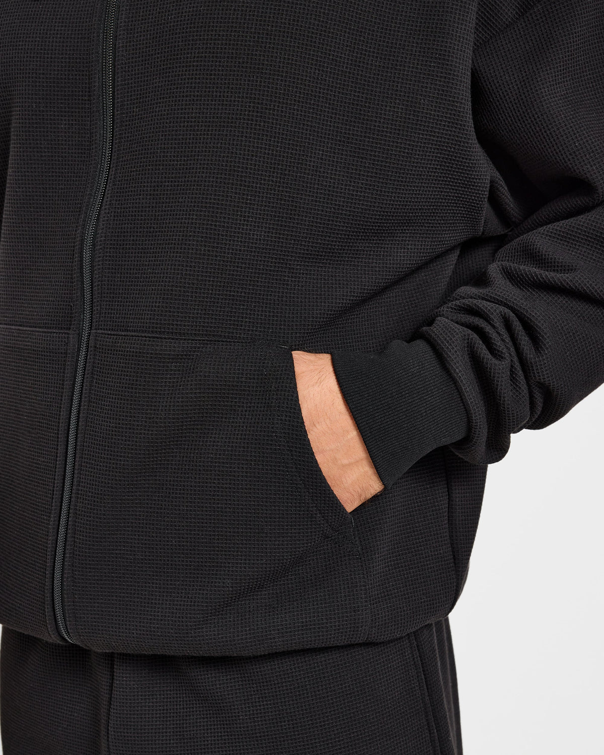 Waffle Oversized Full Zip Hoodie - Noir