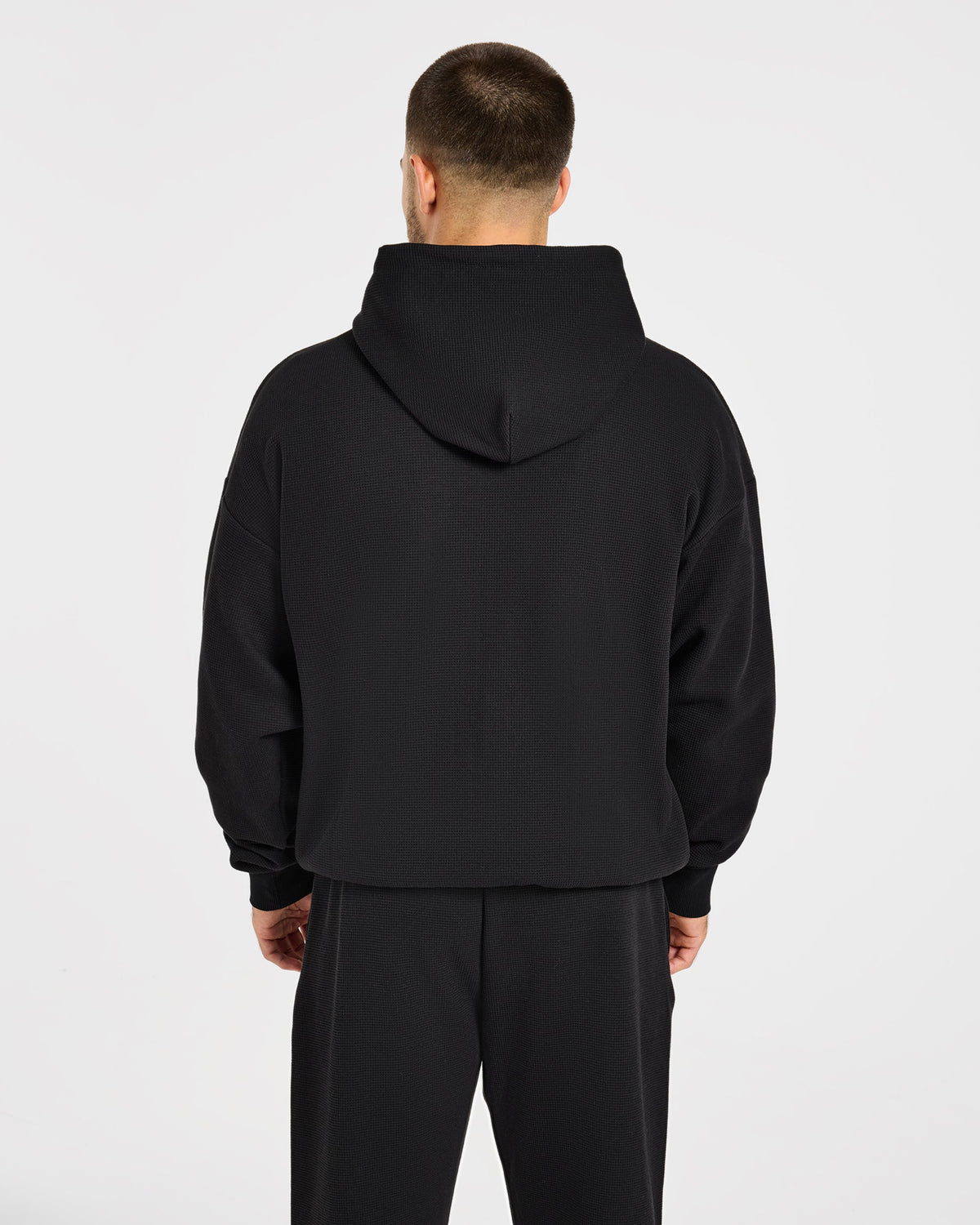 Waffle Oversized Full Zip Hoodie - Noir