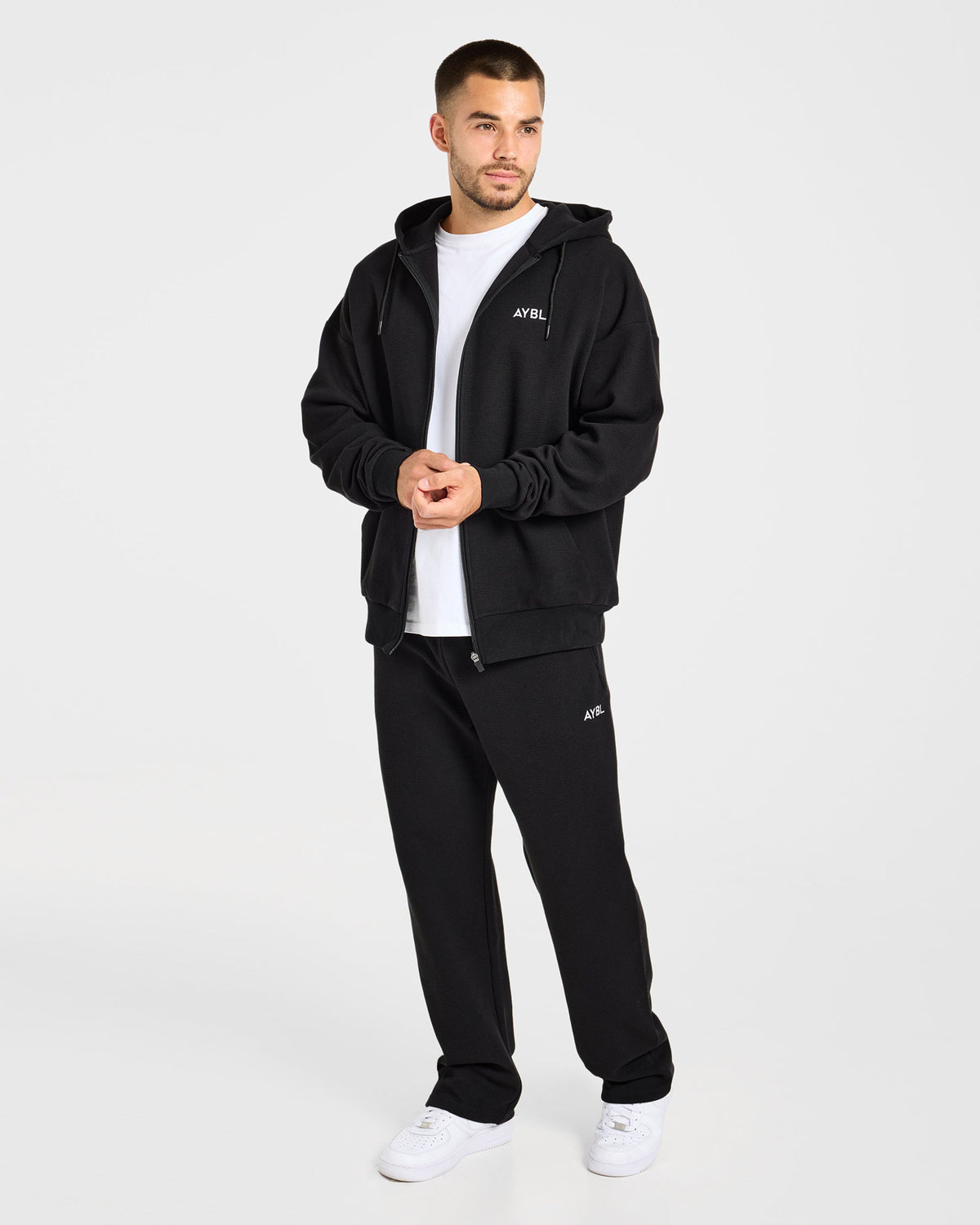 Waffle Oversized Full Zip Hoodie - Noir