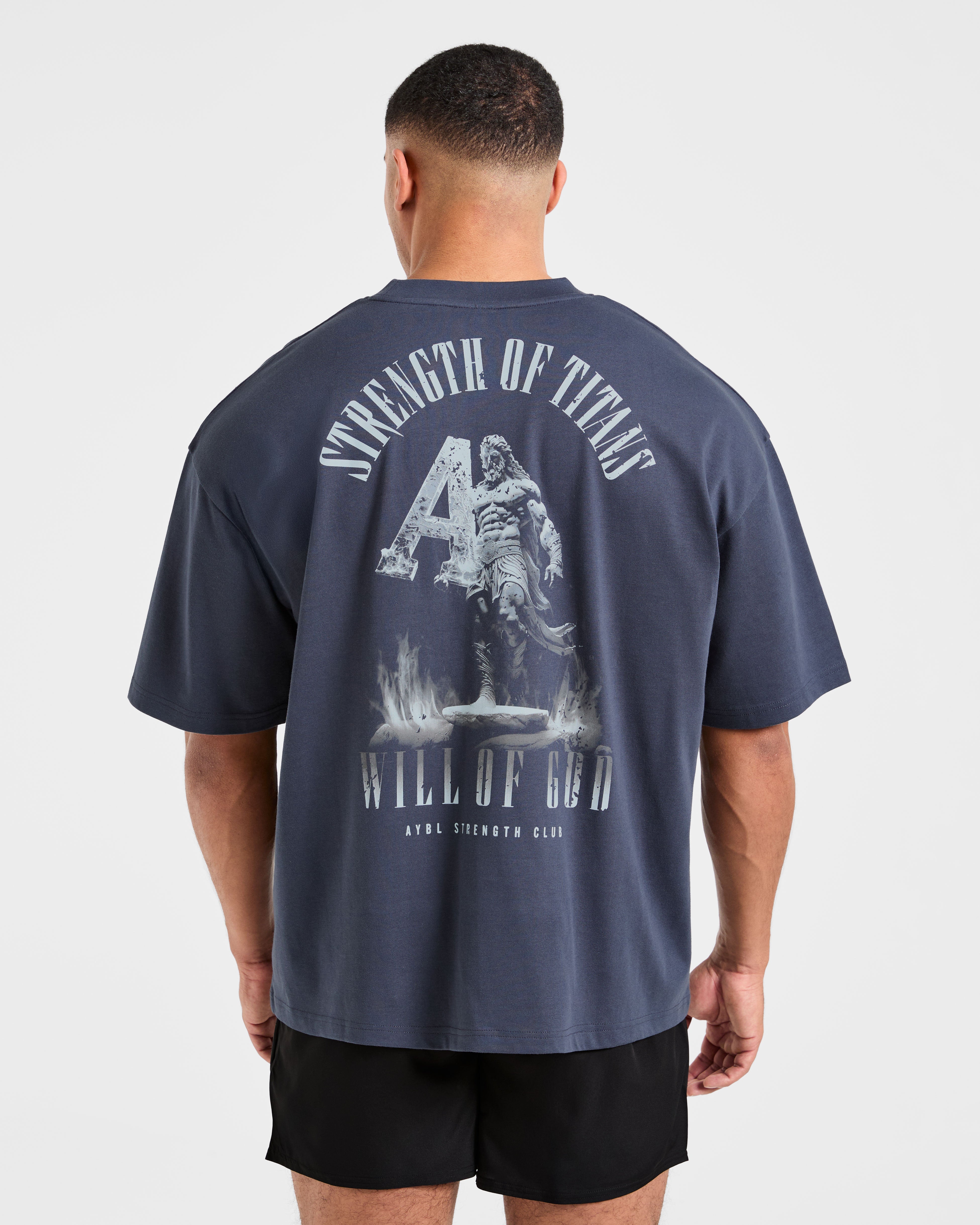 Strength Of Titans Oversized T Shirt - Deep Ocean Bleu