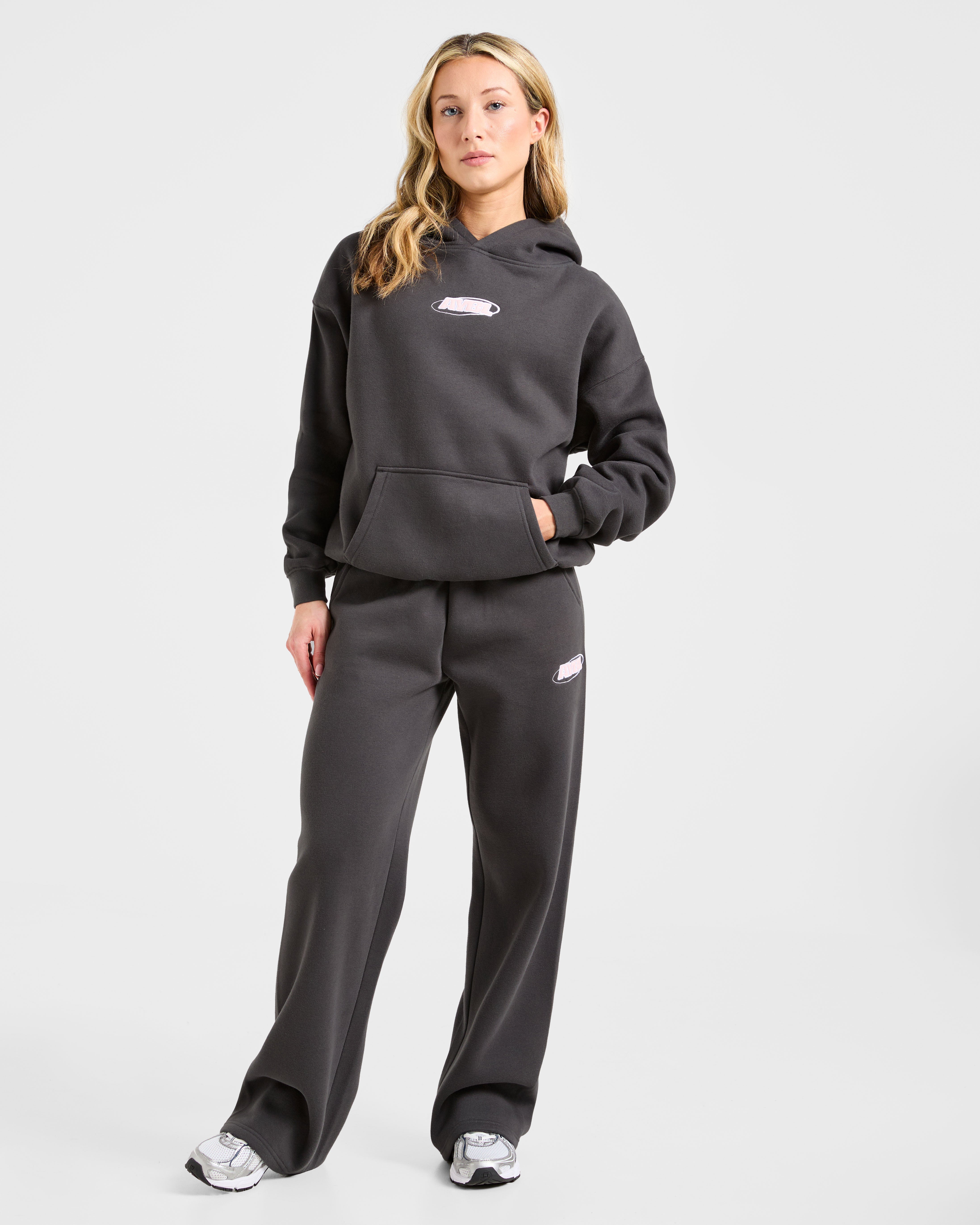 Sports Essentials Oversized Straight Leg Joggers - Charcoal/Rose