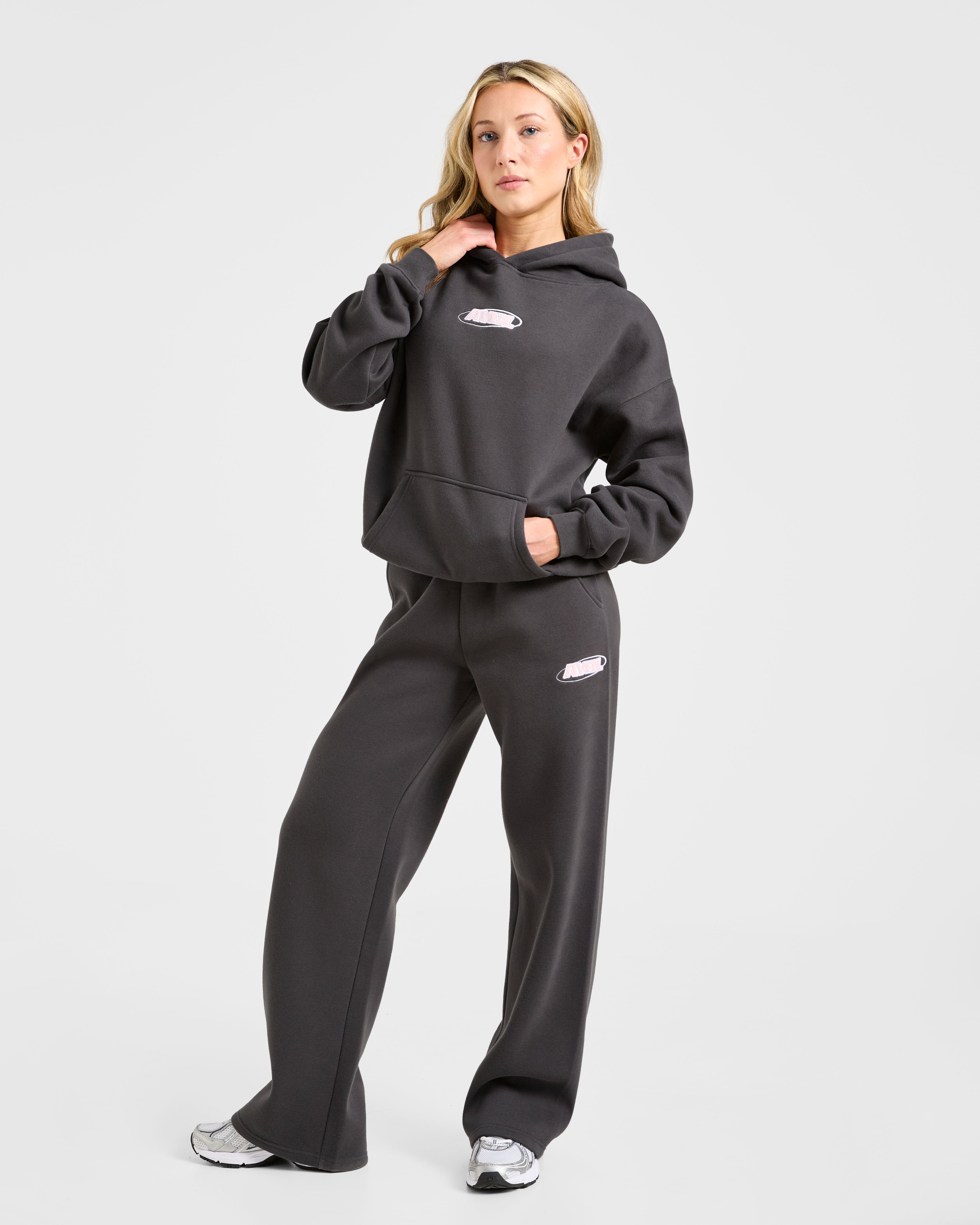 Sports Essentials Oversized Straight Leg Joggers - Charcoal/Rose
