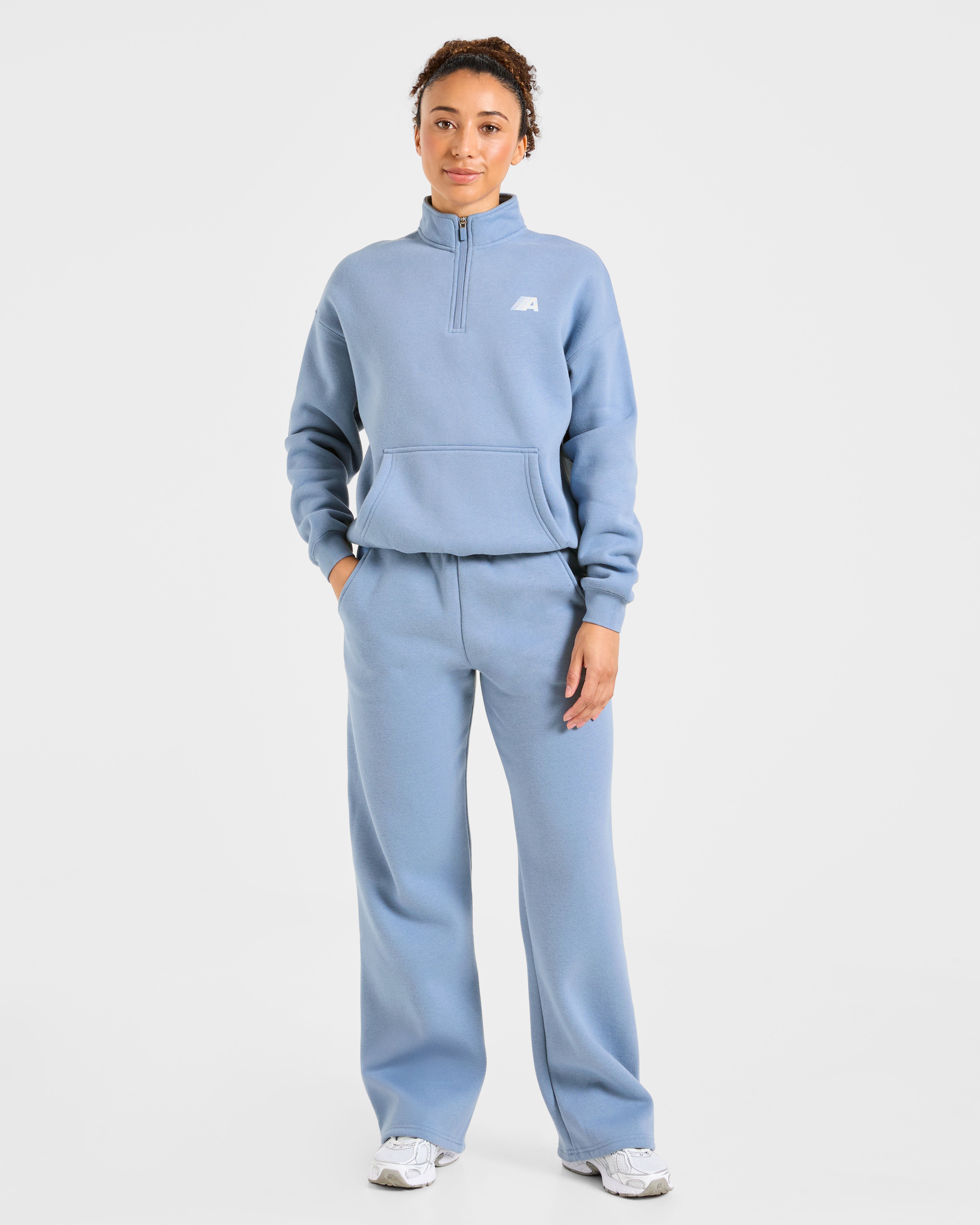 Retro Athletics Oversized 1/4 Zip Pullover - Vintage Bleu