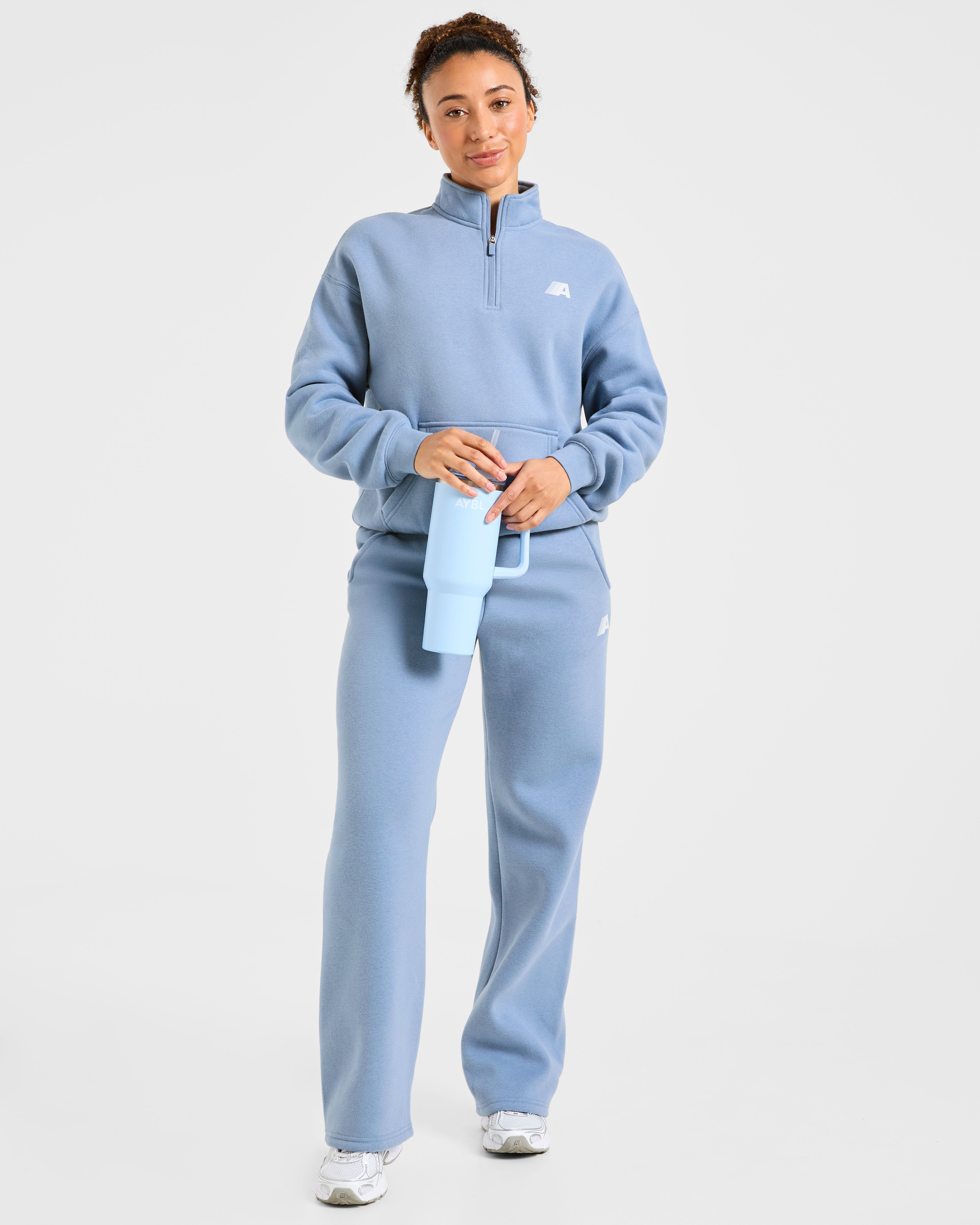 Retro Athletics Oversized 1/4 Zip Pullover - Vintage Bleu