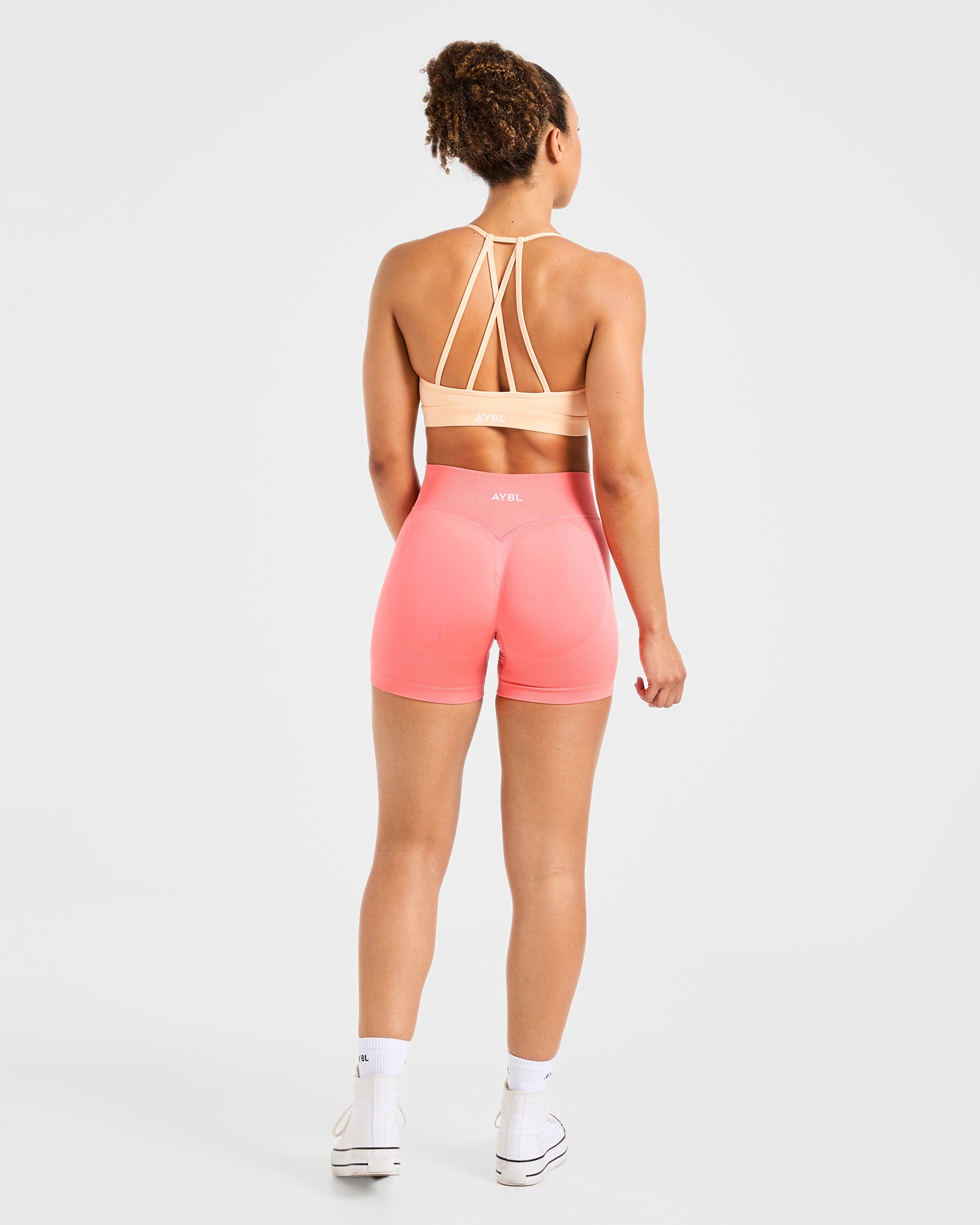 Essential V Neck Strappy Sports Bra - Pastel Peach