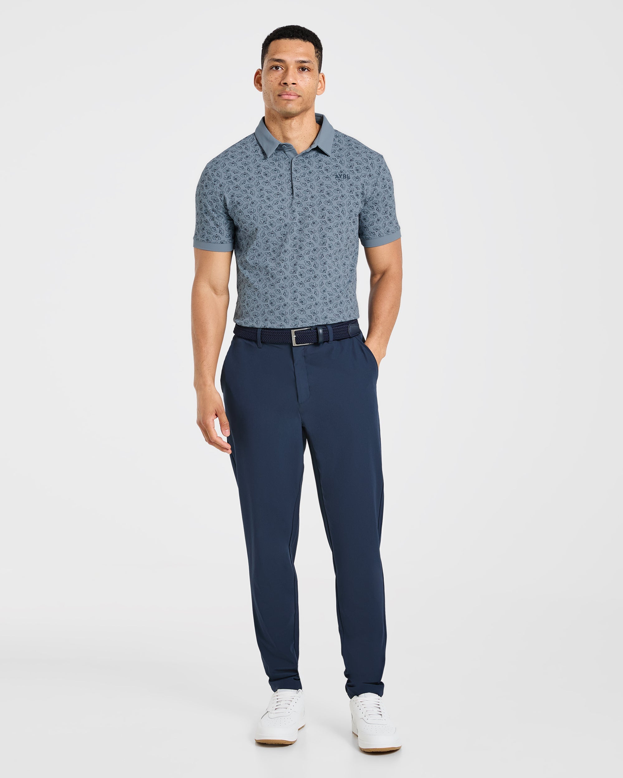 Precision Camellias Polo - Muted Navy