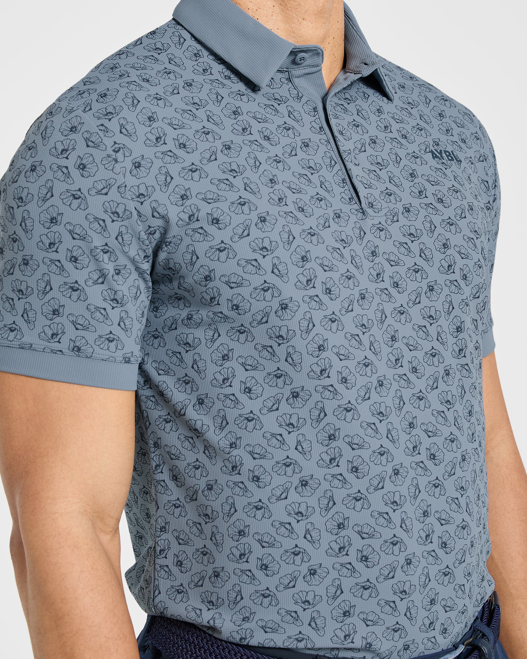 Precision Camellias Polo - Muted Navy