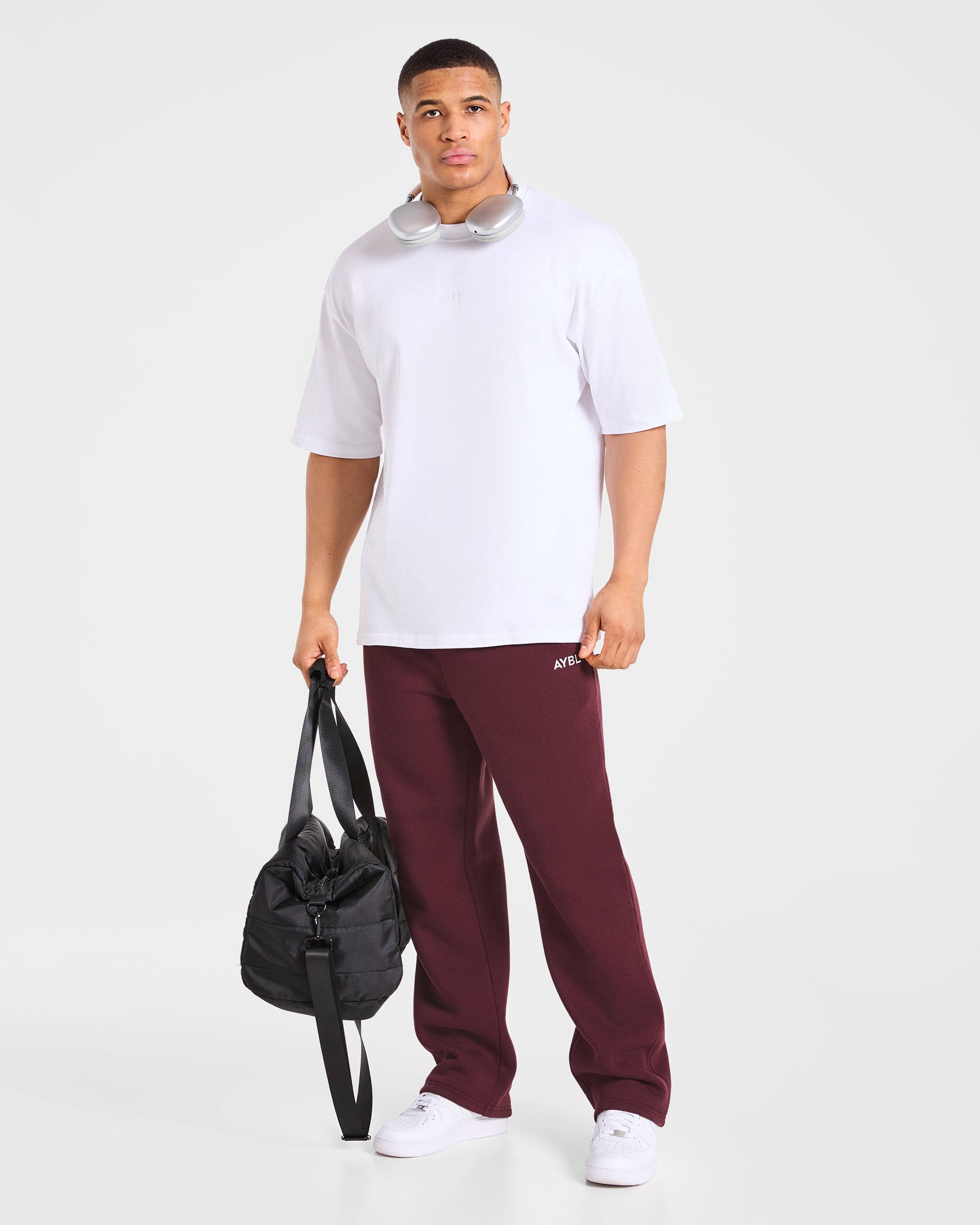 Essential Oversized Straight Leg Joggers - Burgundy Rouge