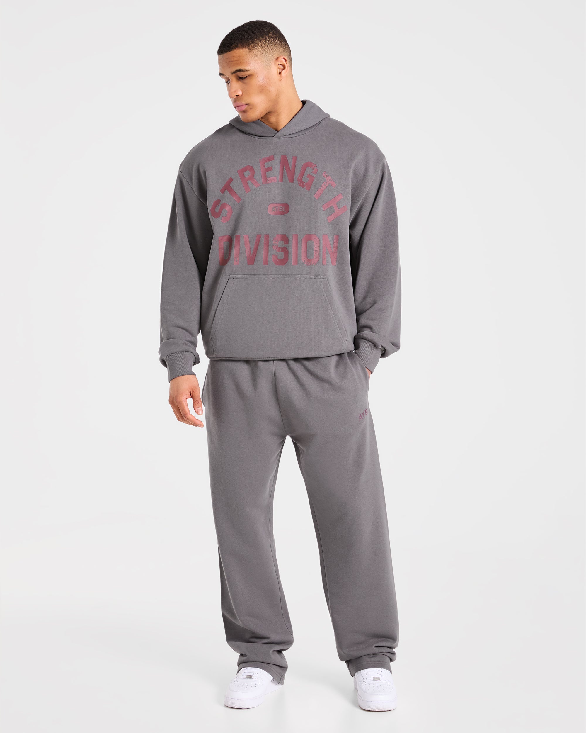 Strength Division Oversized Hoodie - Charcoal/Rouge
