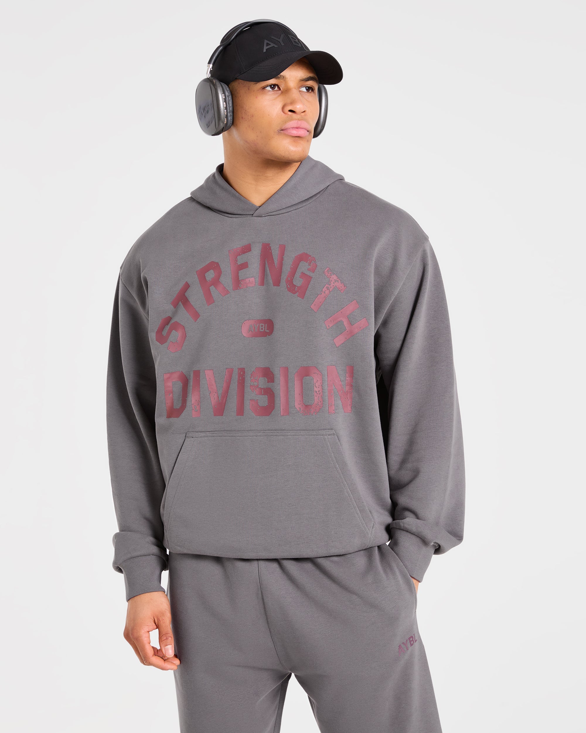 Strength Division Oversized Hoodie - Charcoal/Rouge