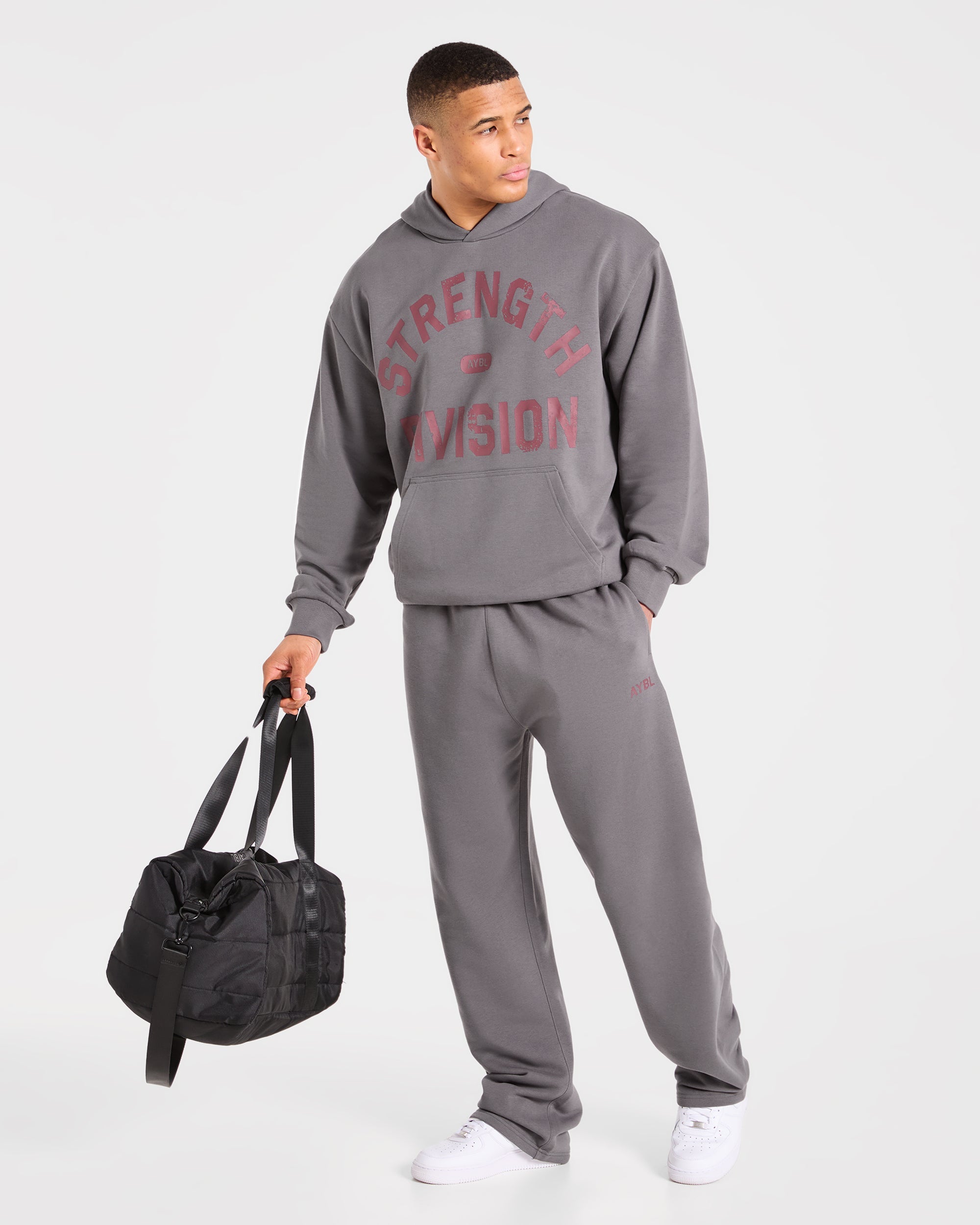 Strength Division Oversized Straight Leg Joggers - Charcoal/Rouge