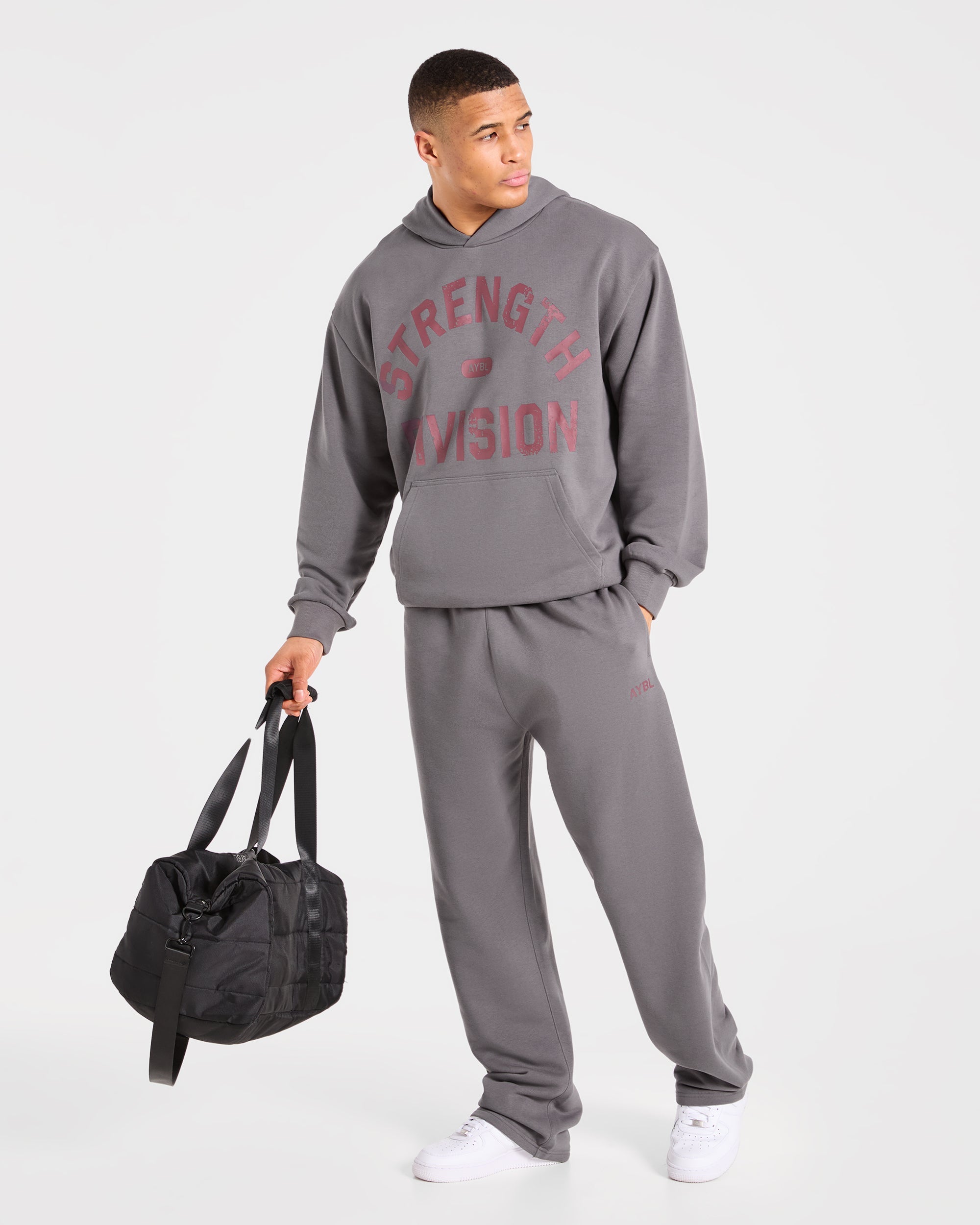 Strength Division Oversized Hoodie - Charcoal/Rouge