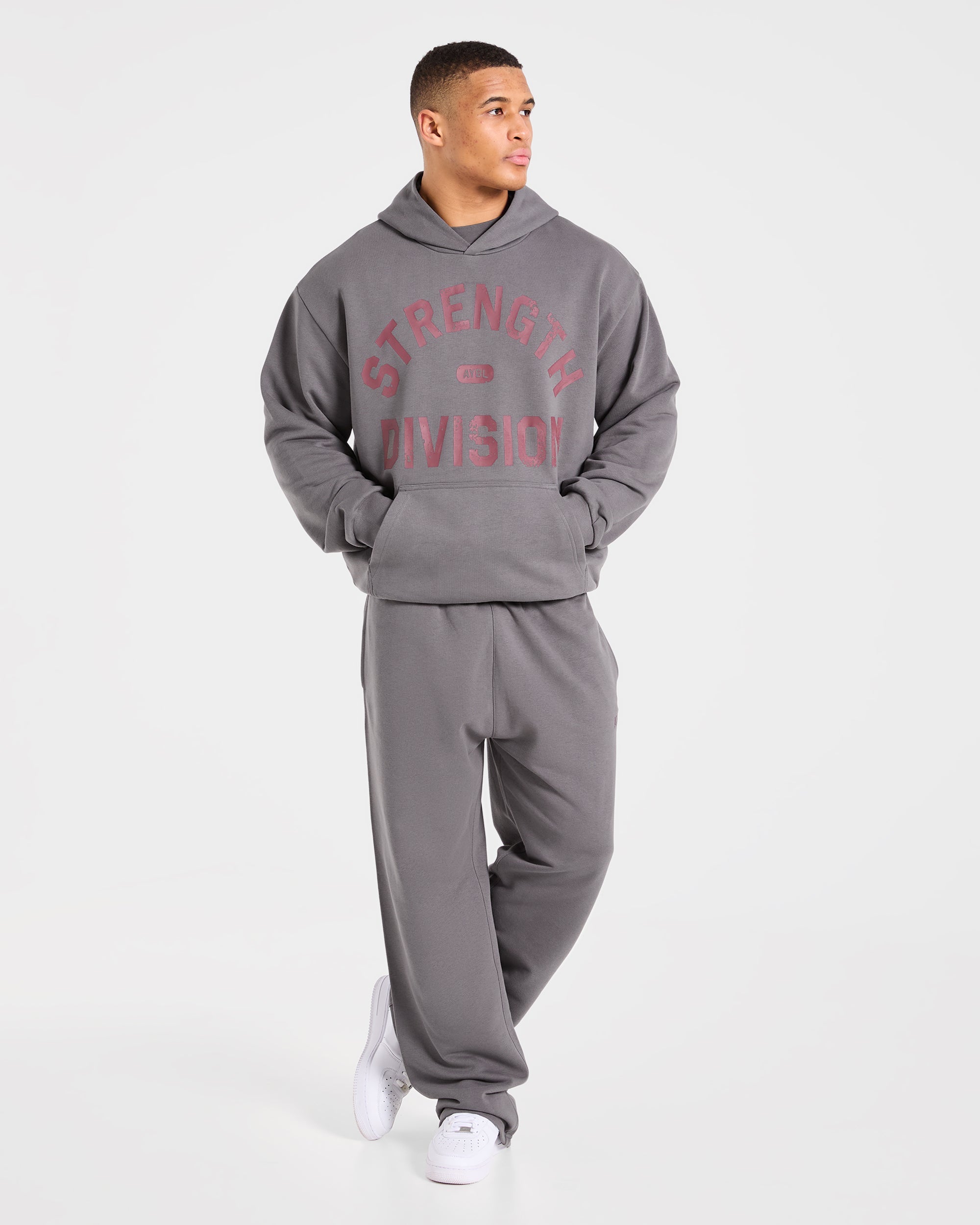 Strength Division Oversized Straight Leg Joggers - Charcoal/Rouge