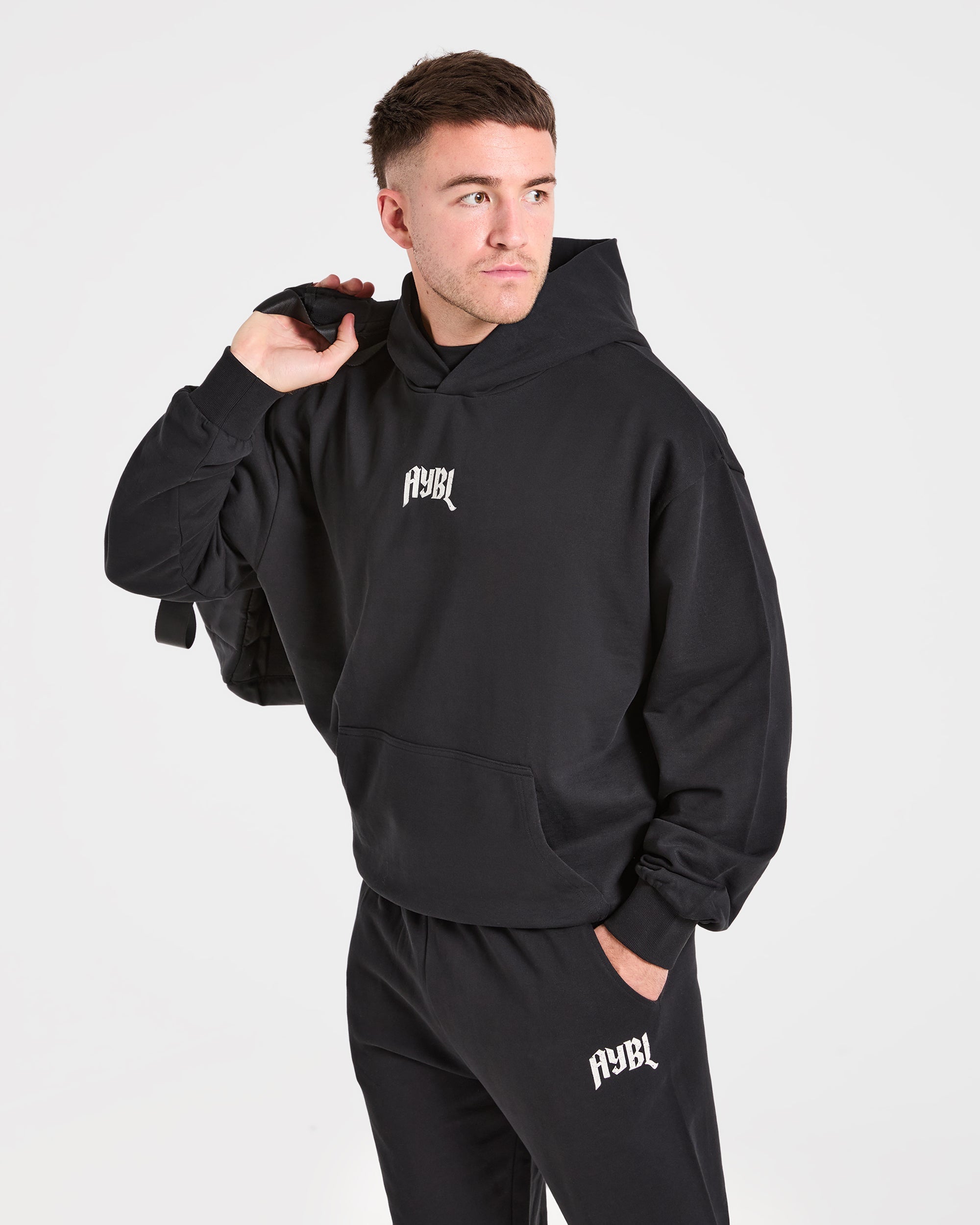 Heavy Lifting Gothic Oversized Hoodie - Noir/Off Blanc