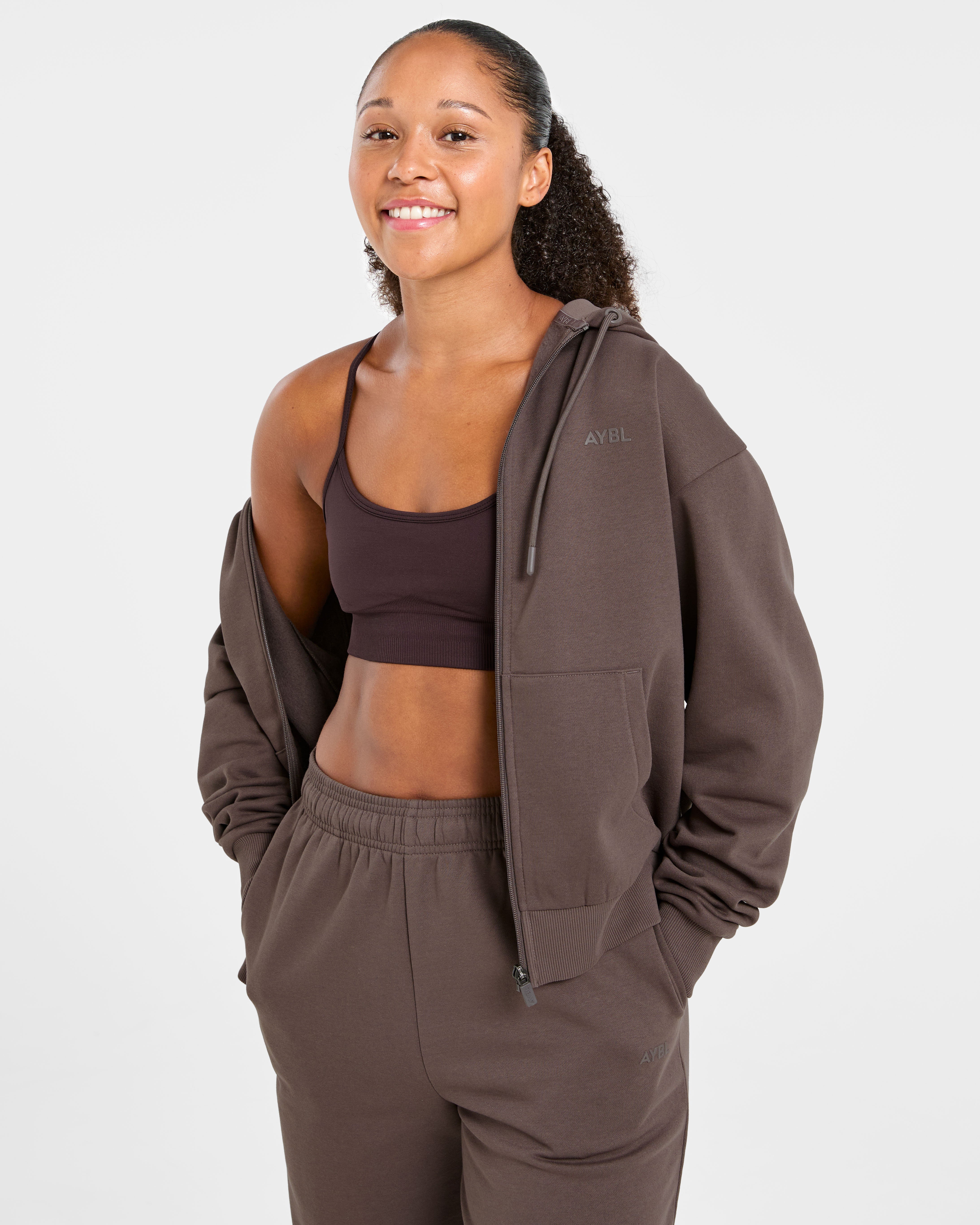 Lifestyle Oversized Zip Up Hoodie - Umber Marron